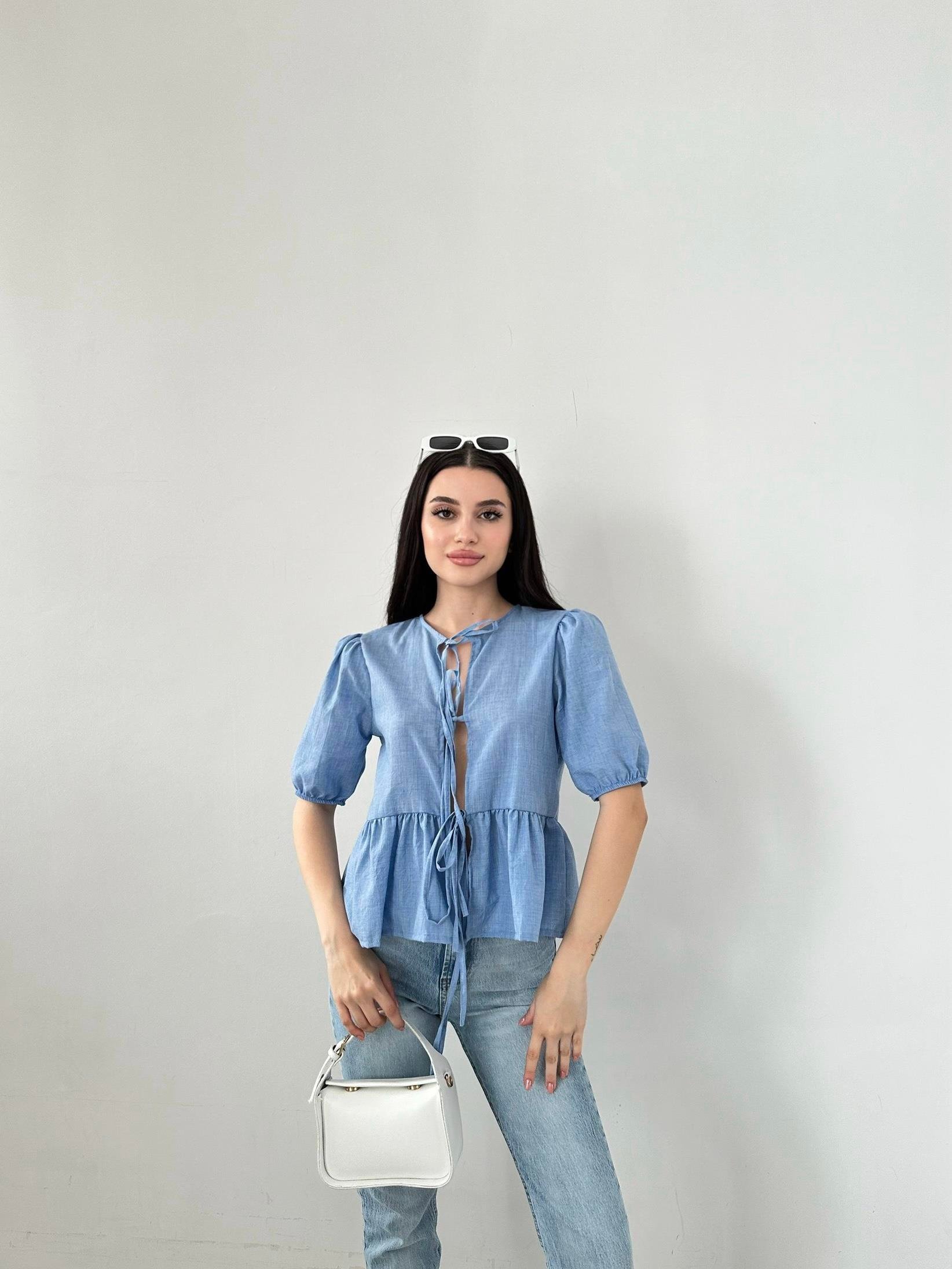 Bağlama Detaylı Bebe Mavisi Bluz