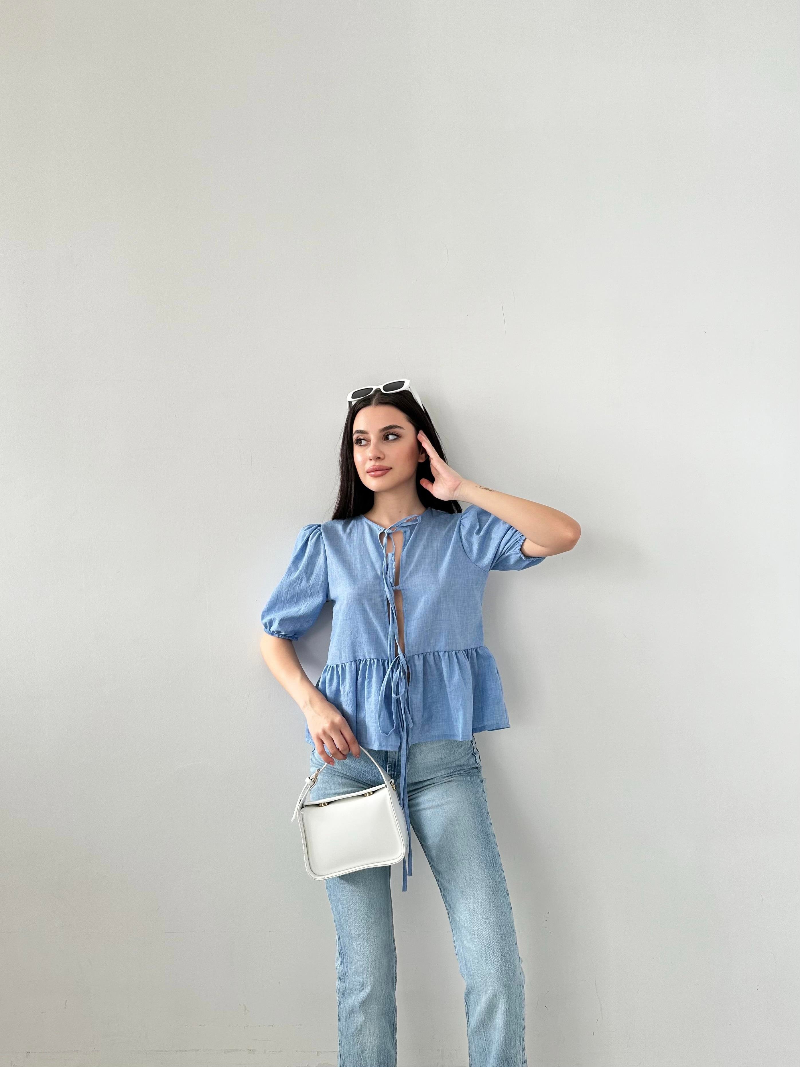 Bağlama Detaylı Bebe Mavisi Bluz