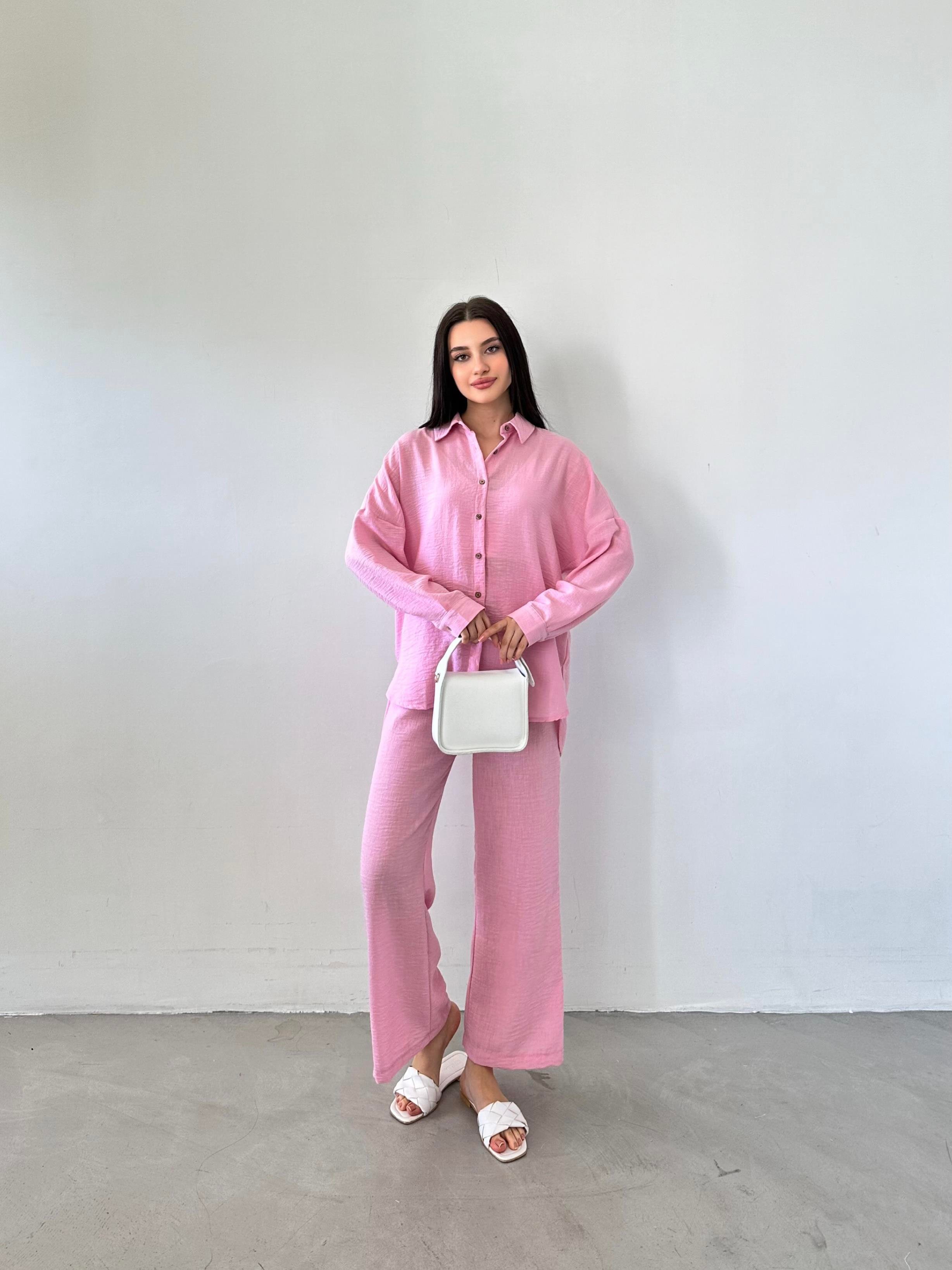 Keten Aerobin Pembe Gömlek Takım