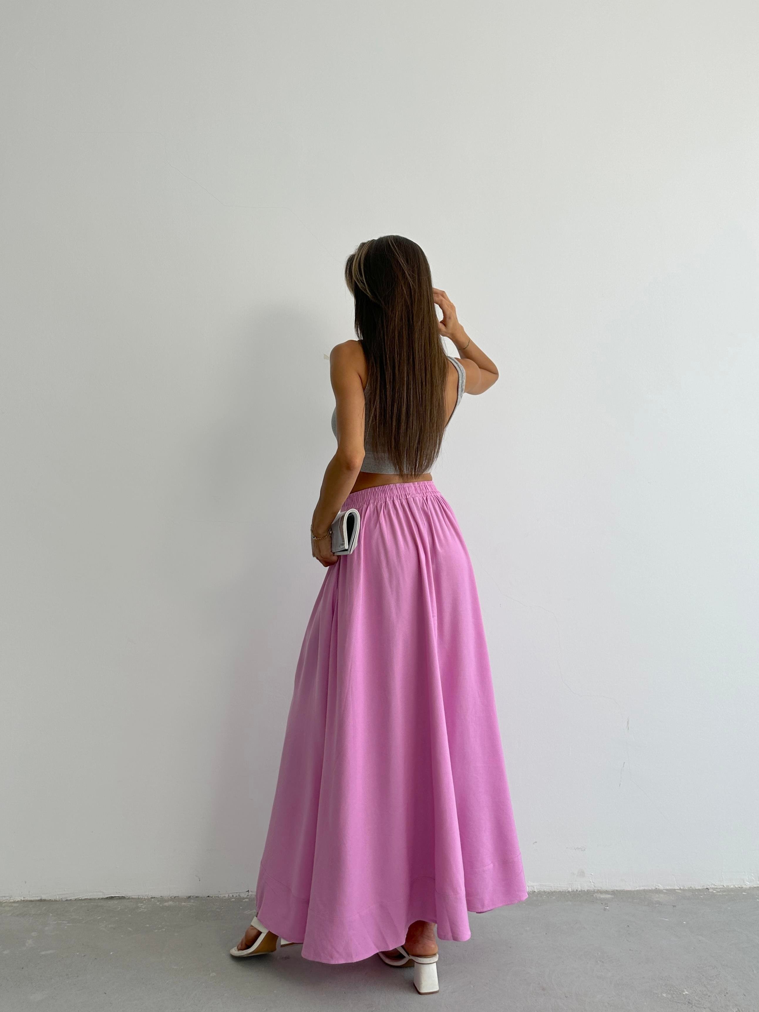 Pamuk Keten Pembe Uzun Etek