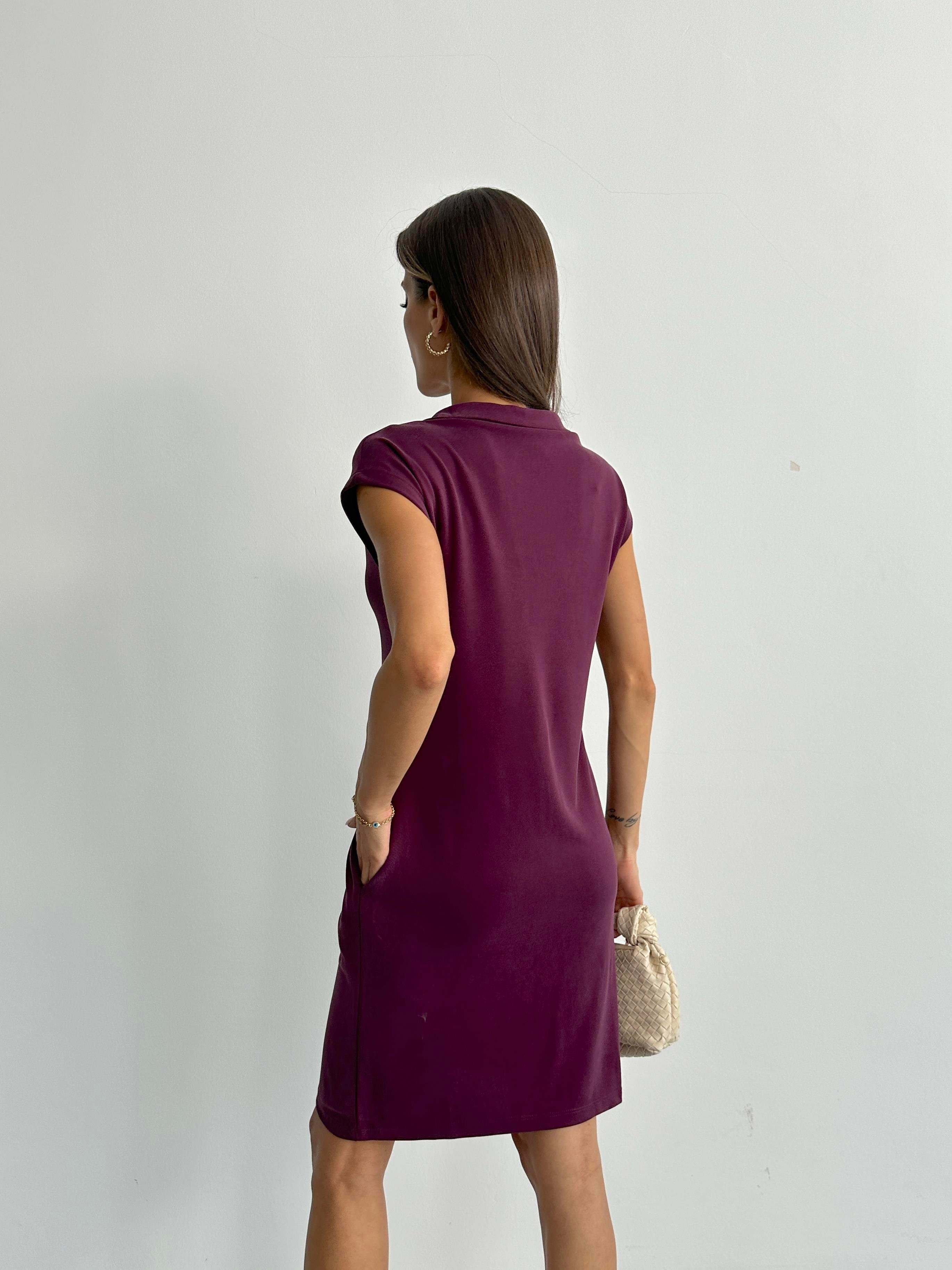 Polo Yaka Cepli Pike Modal Bordo Elbise