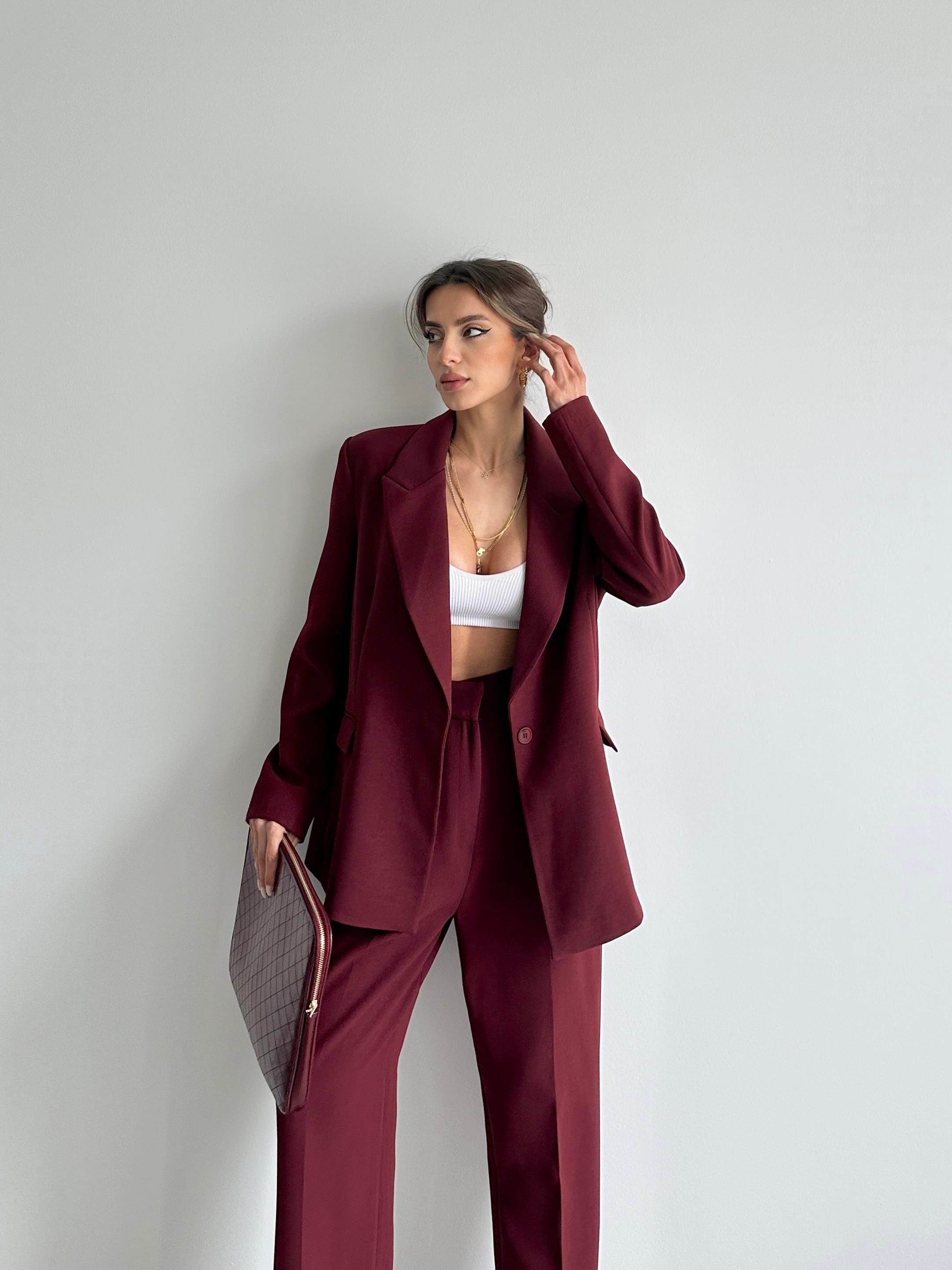 Premium Blazer Bordo Takım
