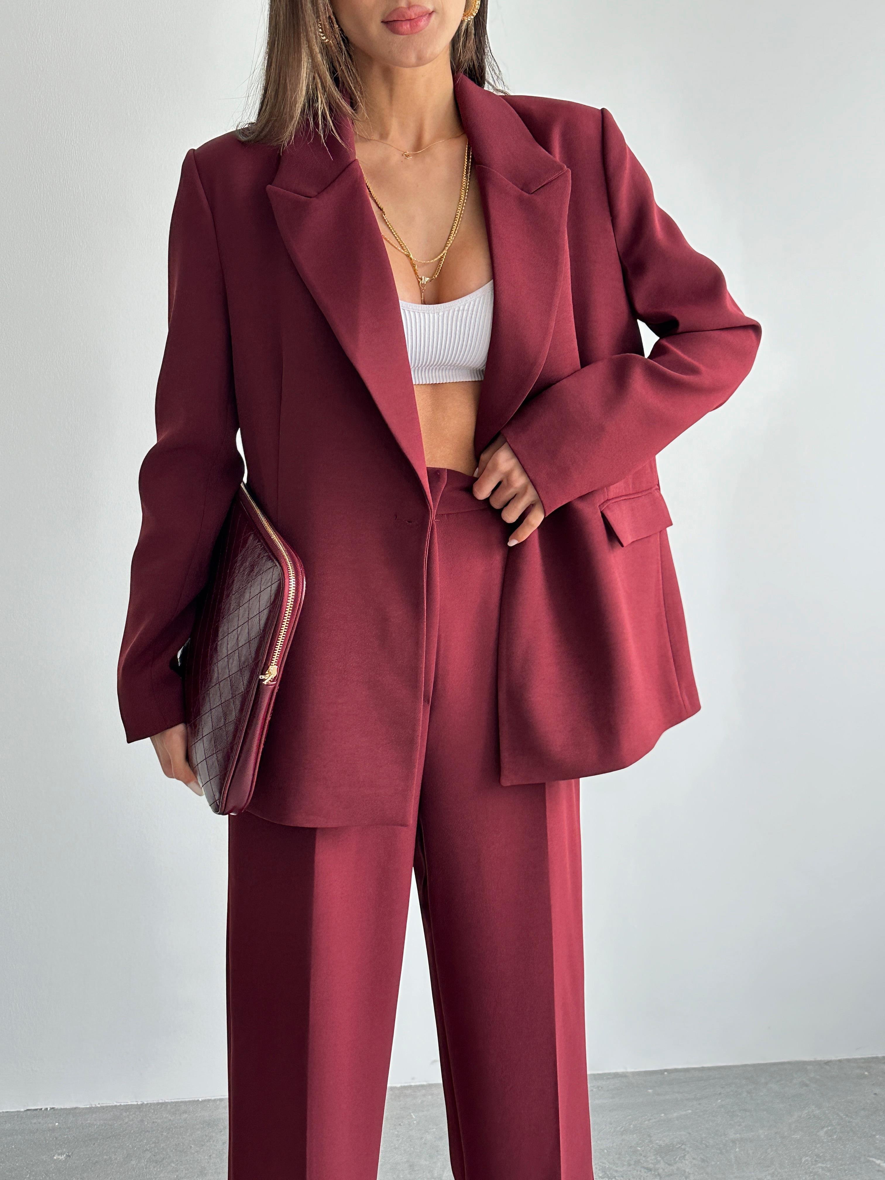 Premium Blazer Bordo Takım