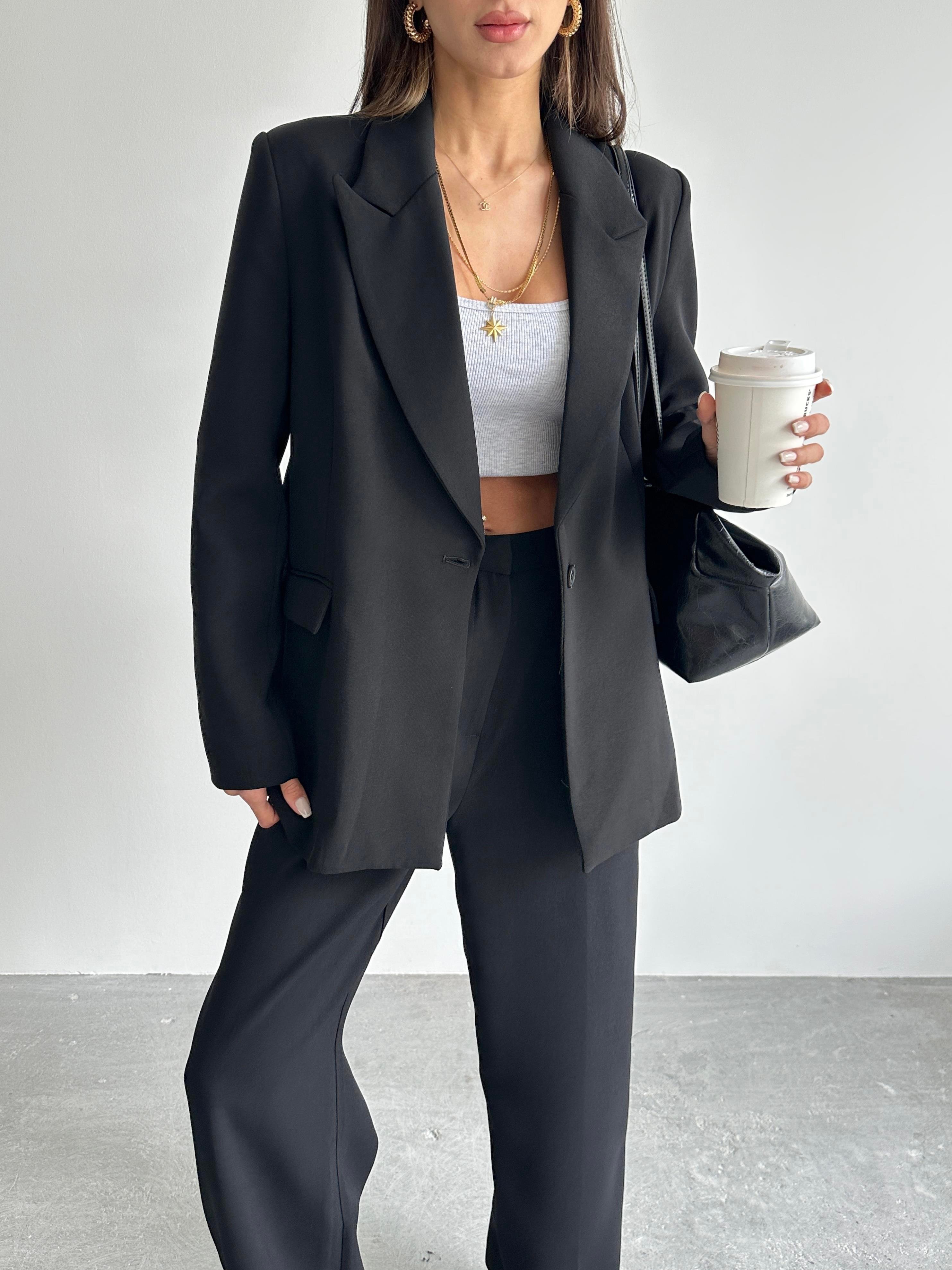 Premium Blazer Siyah Takım