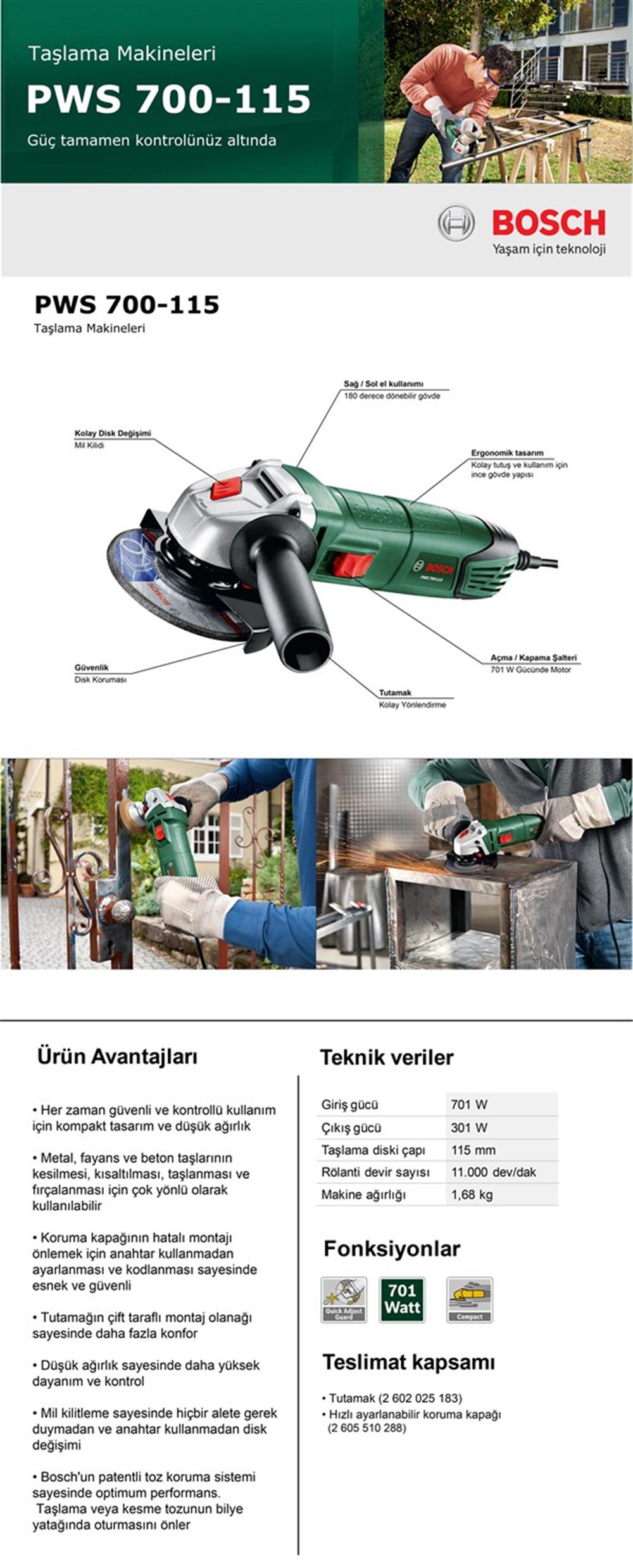 BOSCH PWS 700-115 AVUÇ İÇİ TAŞLAMA