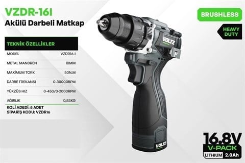 VOLTZ VZDR-16-I 16.8 V ÇİFT AKÜLÜ 2 AH DARBELİ MATKAP