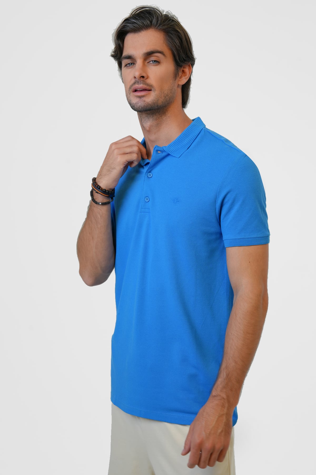 Açık Mavi Slim Fit Pamuklu Polo Yaka Tişört