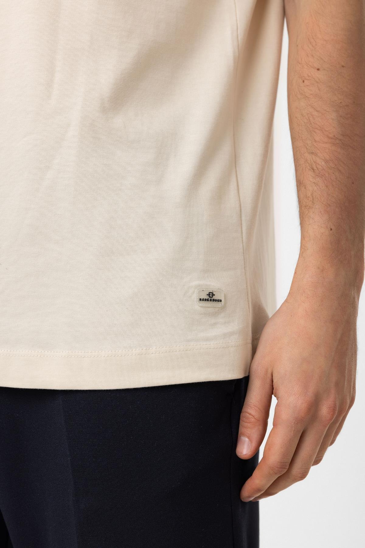 Bej Relaxed Fit %100 Pamuk Kısa Kollu Bisiklet Yaka Sweatshirt