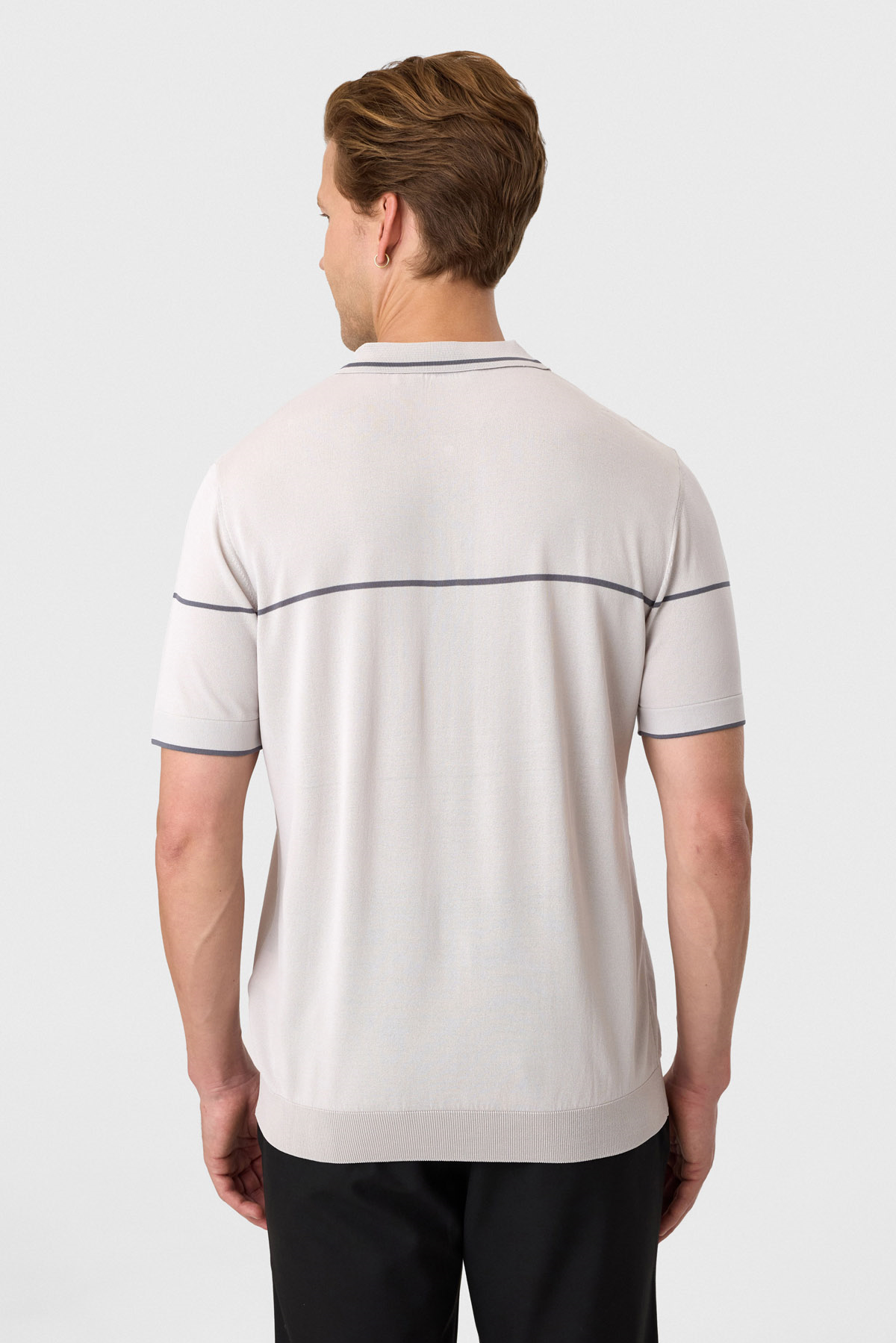Gri Regular Fit Fermuarlı Polo Yaka Triko Tişört