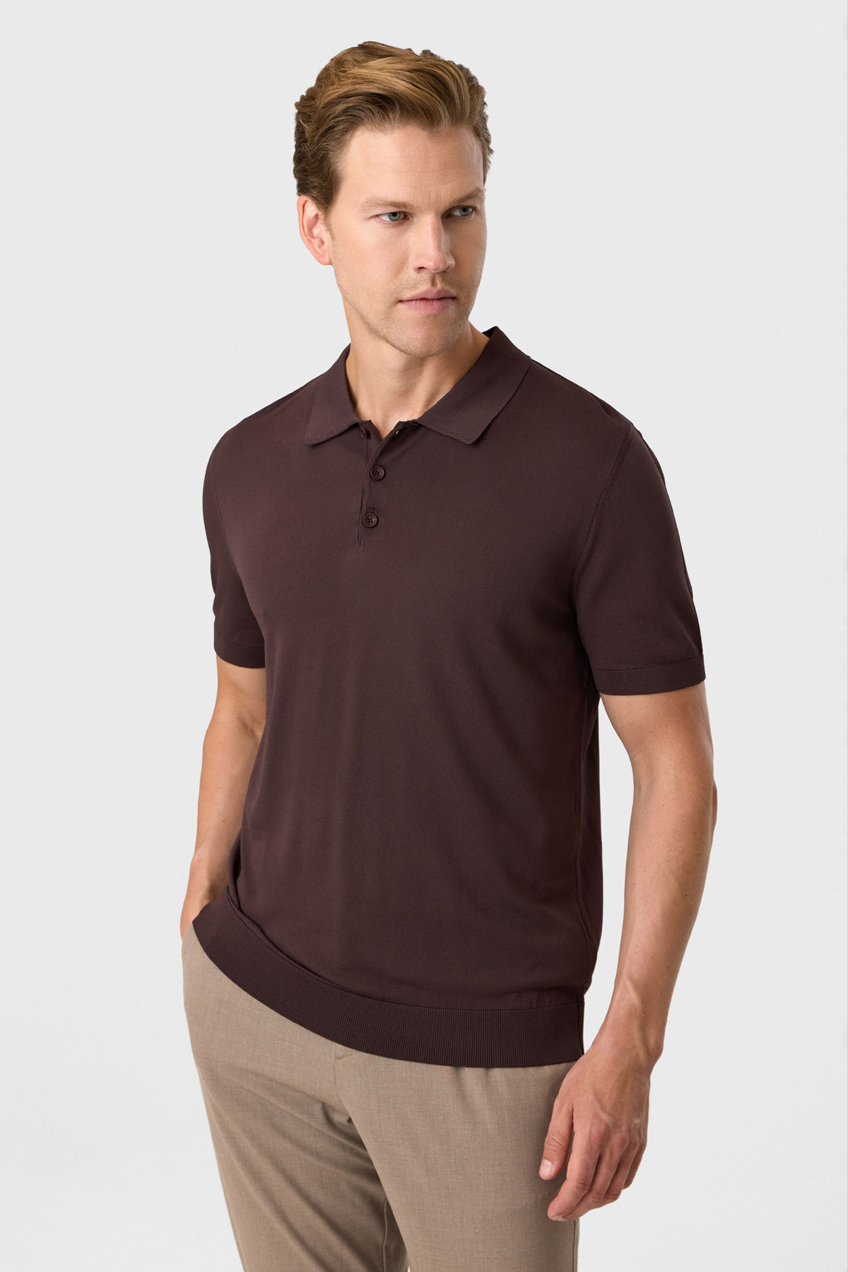 Kahve Regular Fit Polo Yaka Triko Tişört