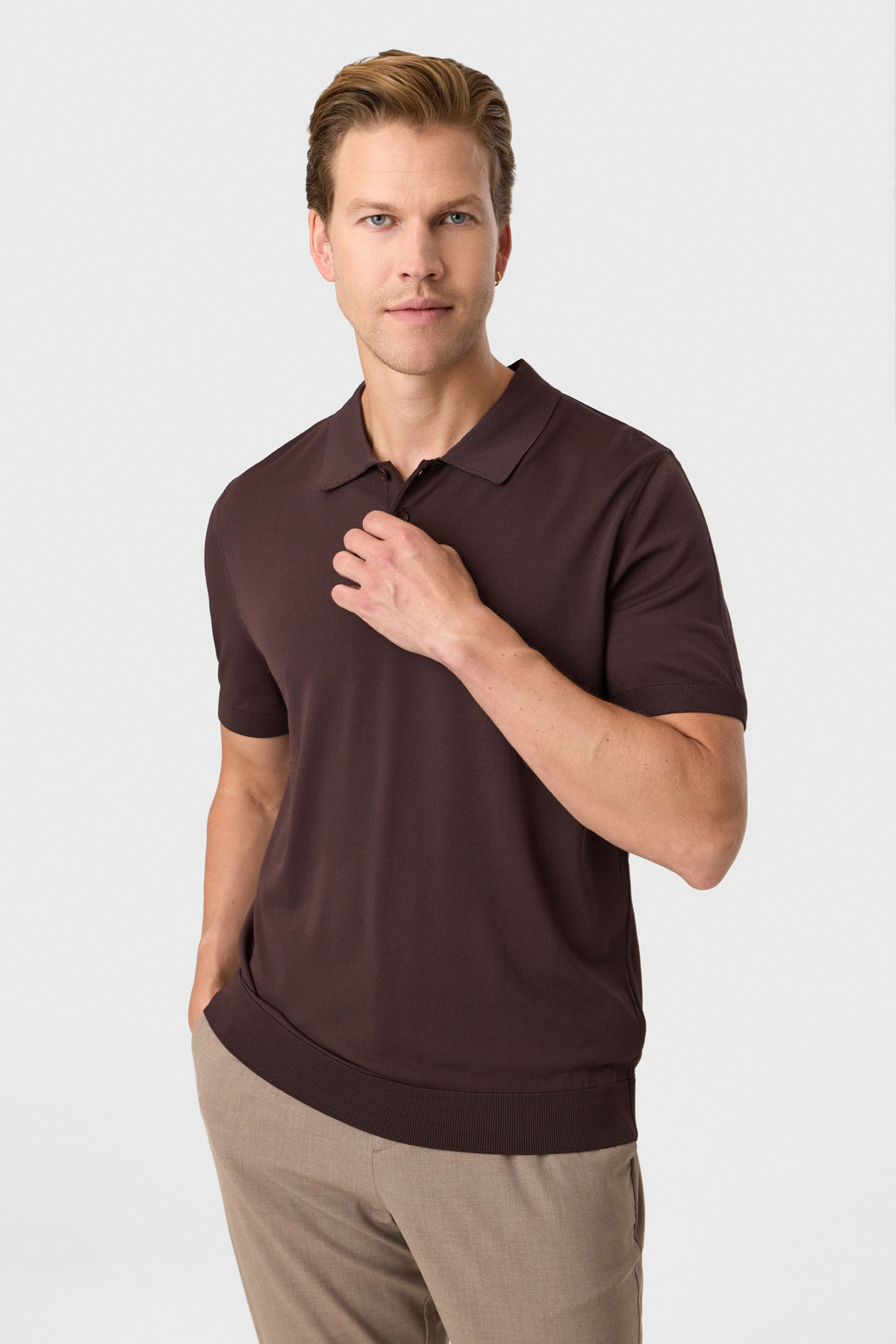 Kahve Regular Fit Polo Yaka Triko Tişört