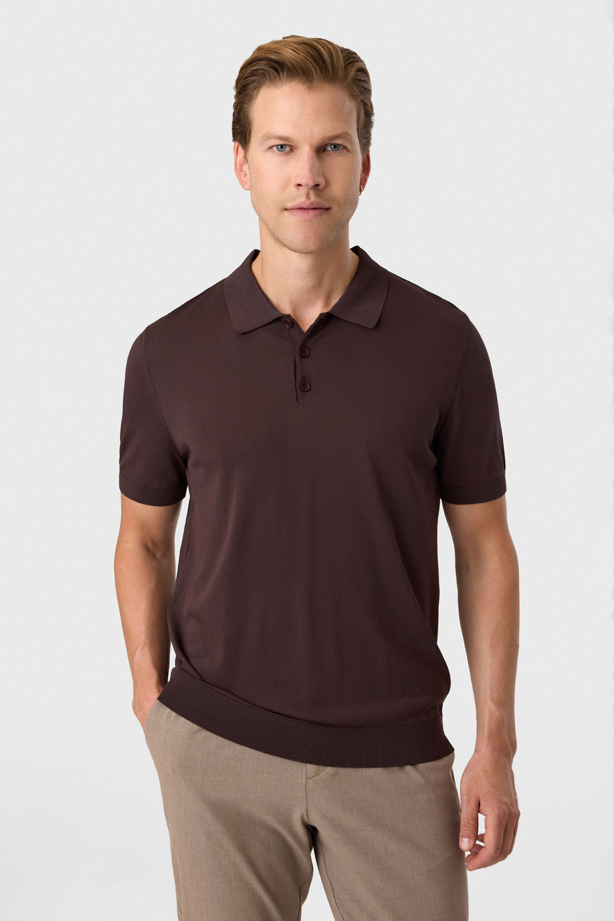 Kahve Regular Fit Polo Yaka Triko Tişört