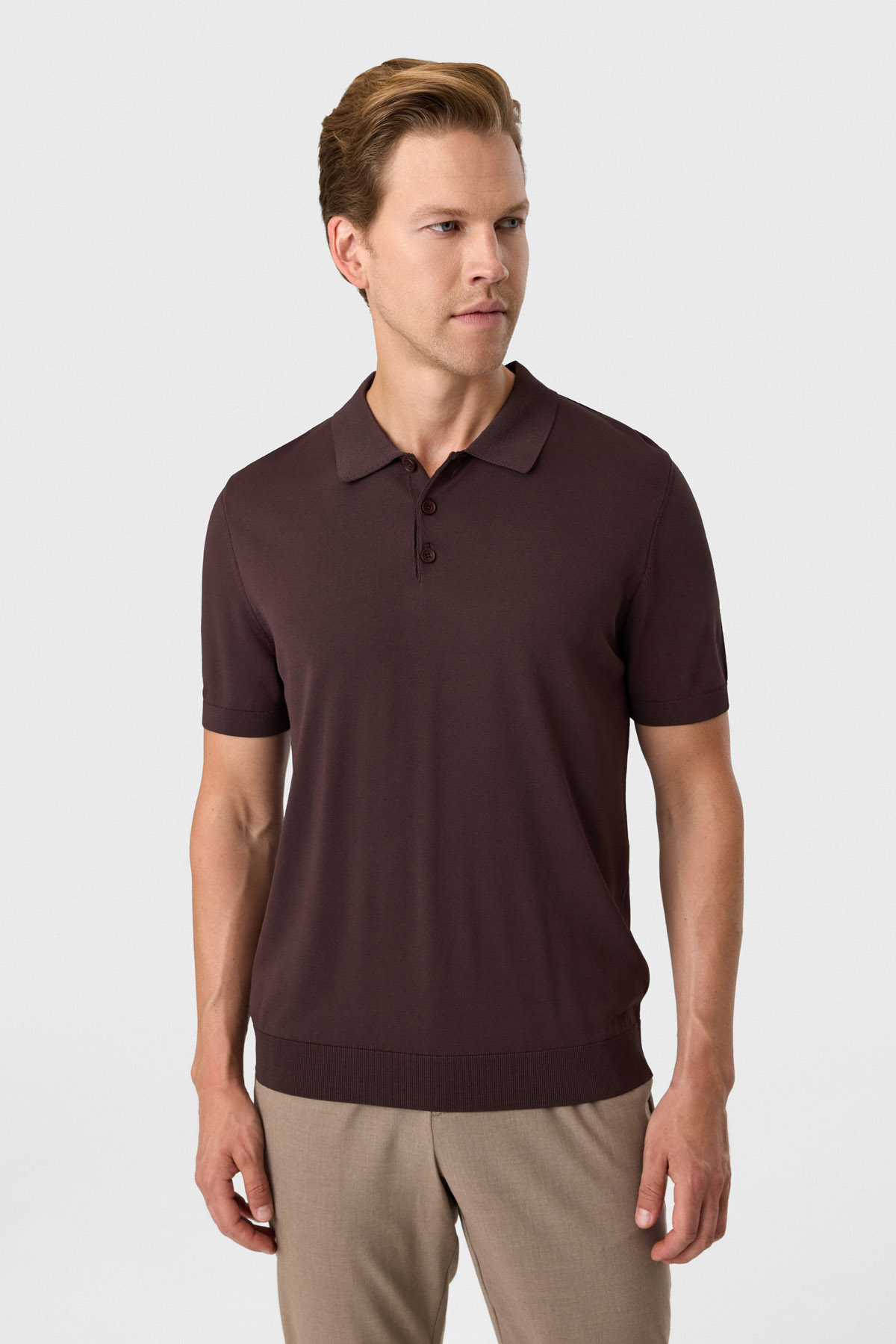 Kahve Regular Fit Polo Yaka Triko Tişört