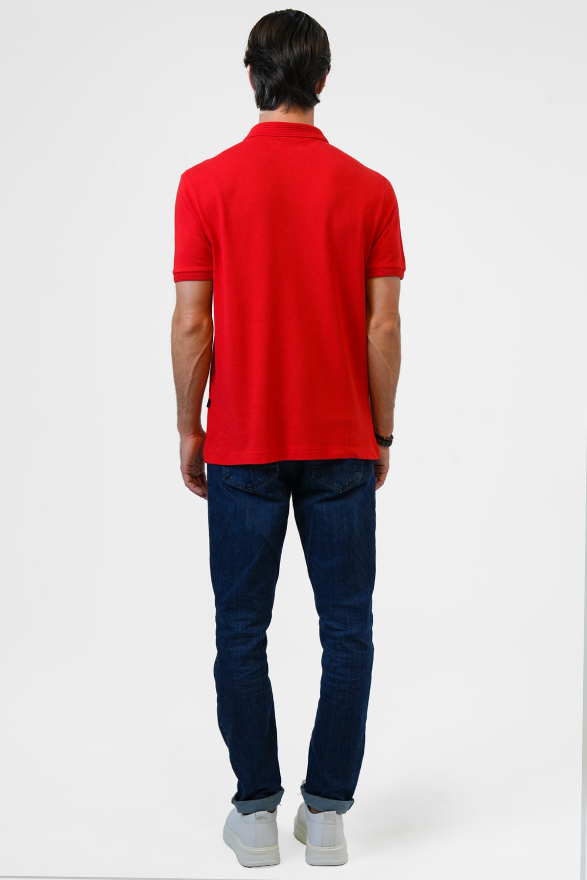 Kırmızı Slim Fit Pamuklu Polo Yaka Tişört