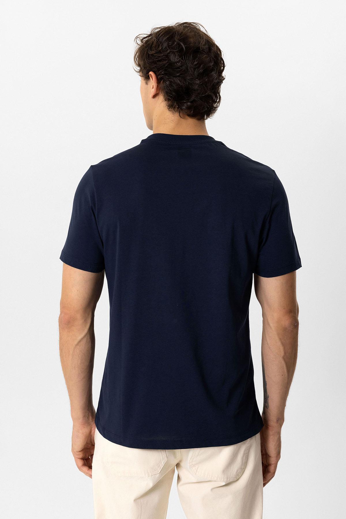 Lacivert Regular Fit Bisiklet Yaka Baskılı Tişört