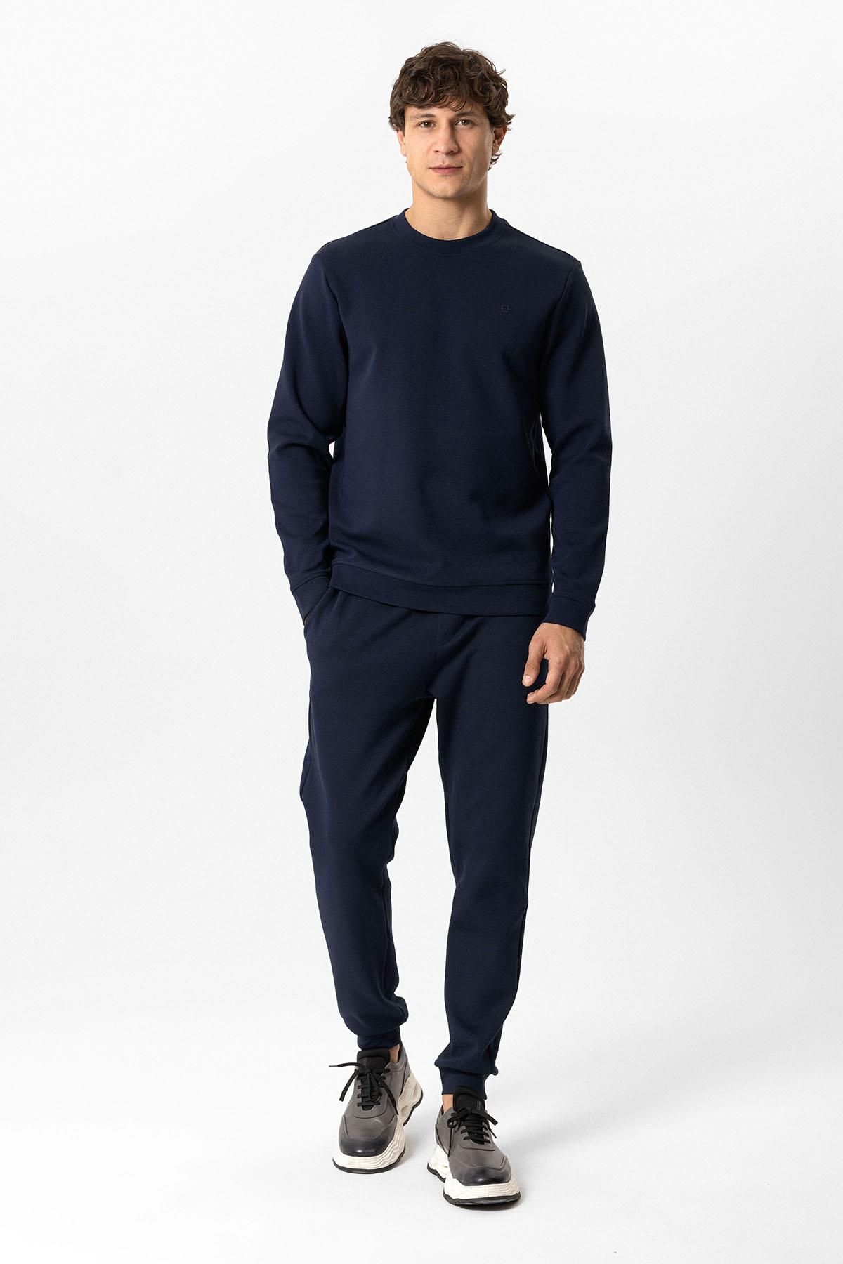 Lacivert Regular Fit Pamuklu Bisiklet Yaka Sweatshirt