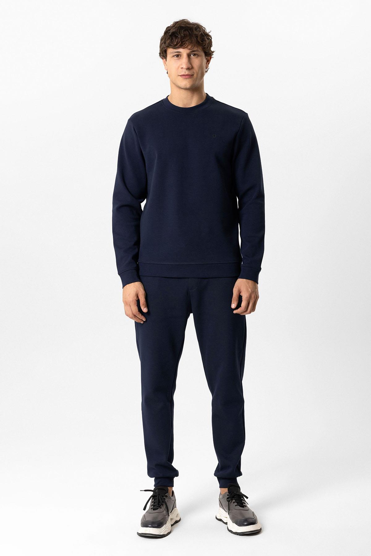Lacivert Regular Fit Pamuklu Bisiklet Yaka Sweatshirt