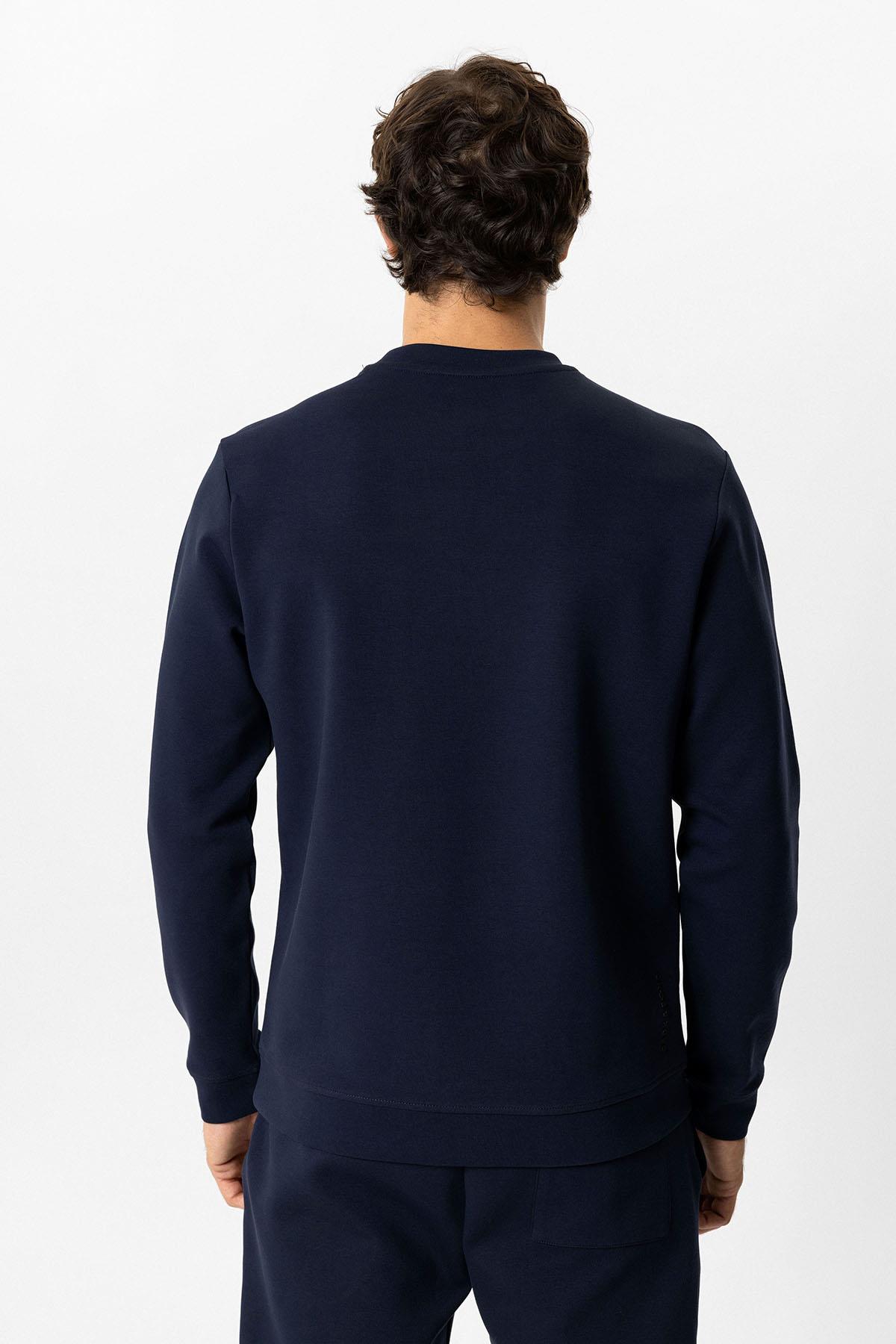 Lacivert Regular Fit Pamuklu Bisiklet Yaka Sweatshirt
