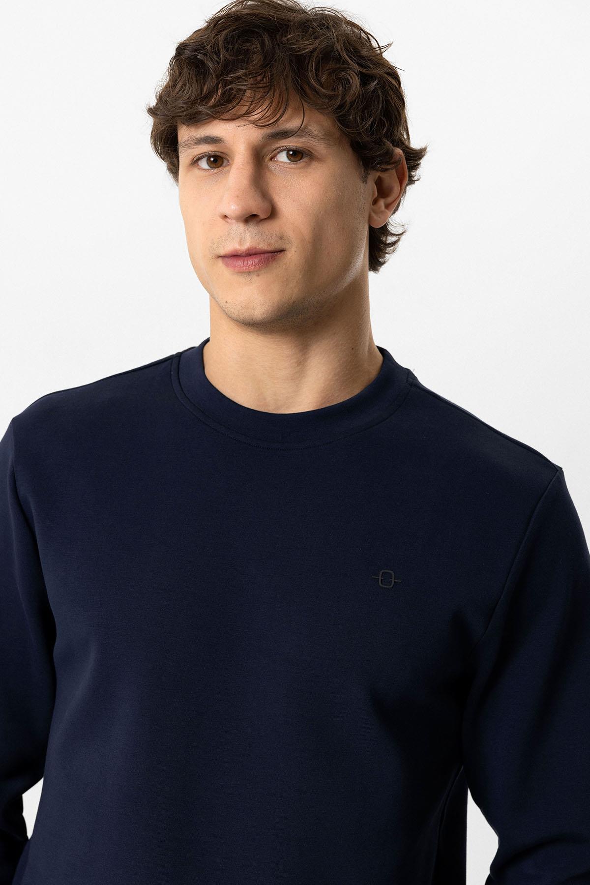 Lacivert Regular Fit Pamuklu Bisiklet Yaka Sweatshirt