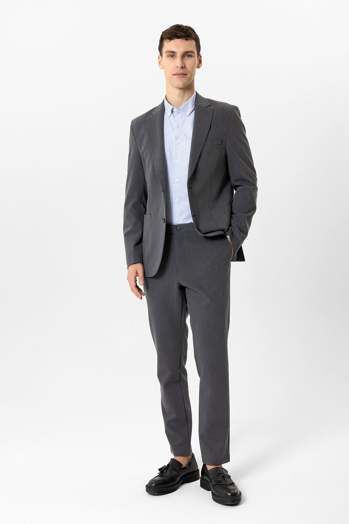 MONO YAKA ASTARSIZ ÇİFT YIRTMAÇLI SLIM FIT CEKET