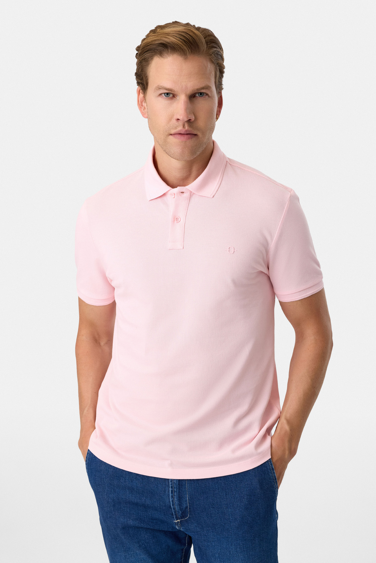 Pembe Regular Fit Polo Yaka  Örme Tişört