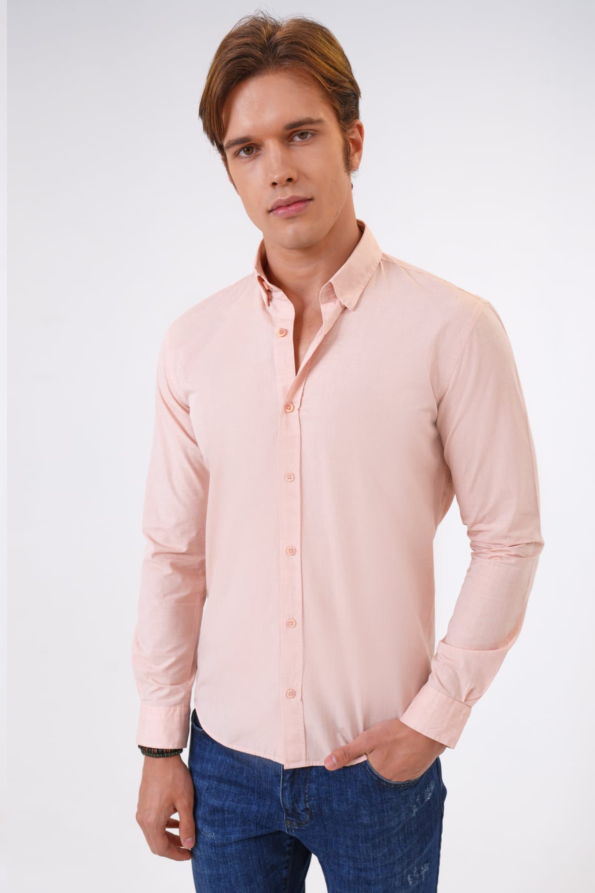 Pembe Slim Fit %100 Pamuk Gömlek
