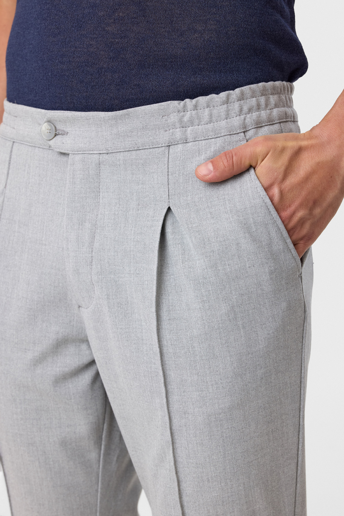 Pileli Nervürlü Gri Jogger Pantolon