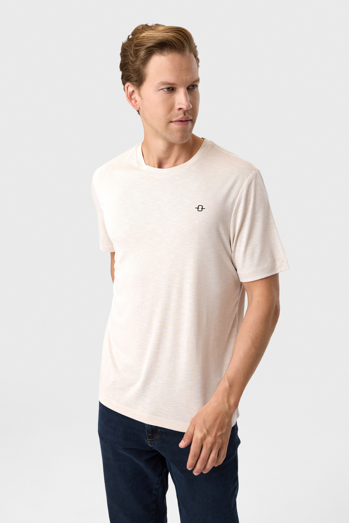 Regular Fit Bej Basic Tişört
