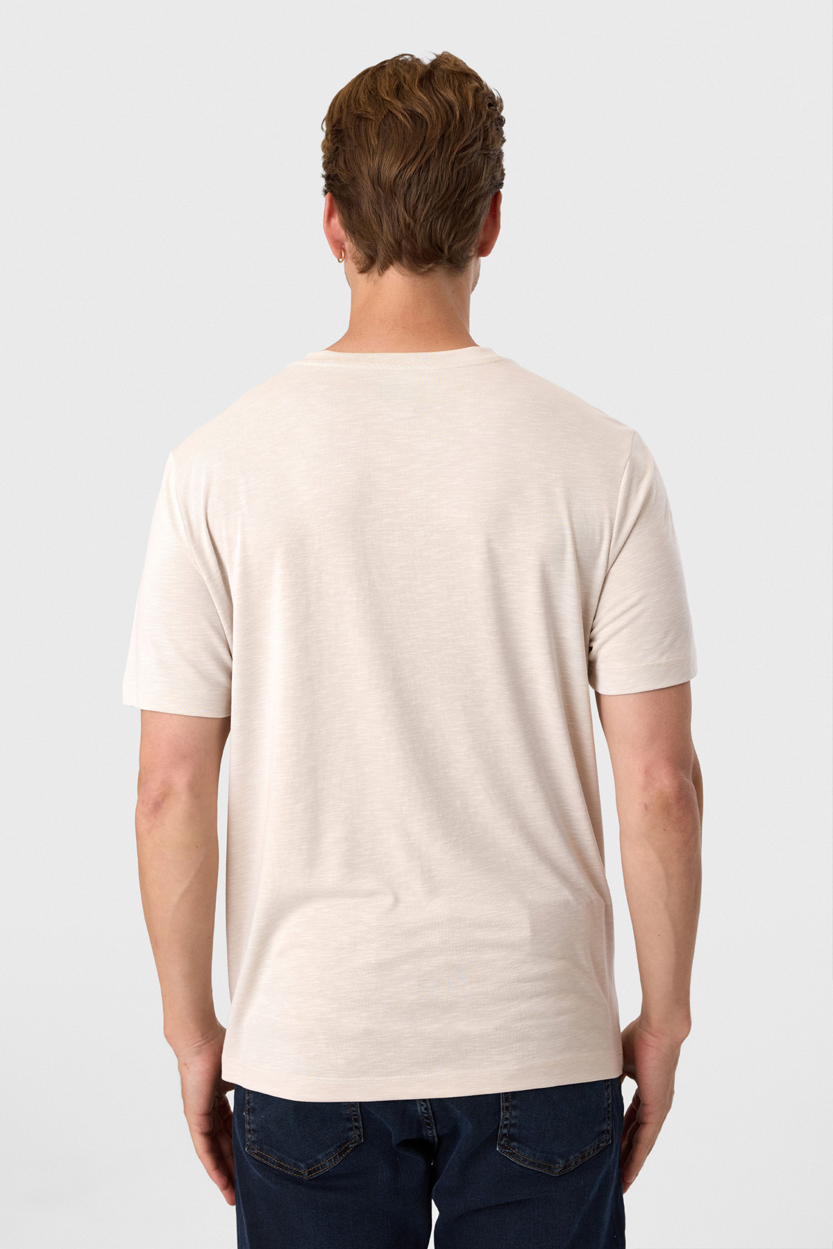 Regular Fit Bej Basic Tişört