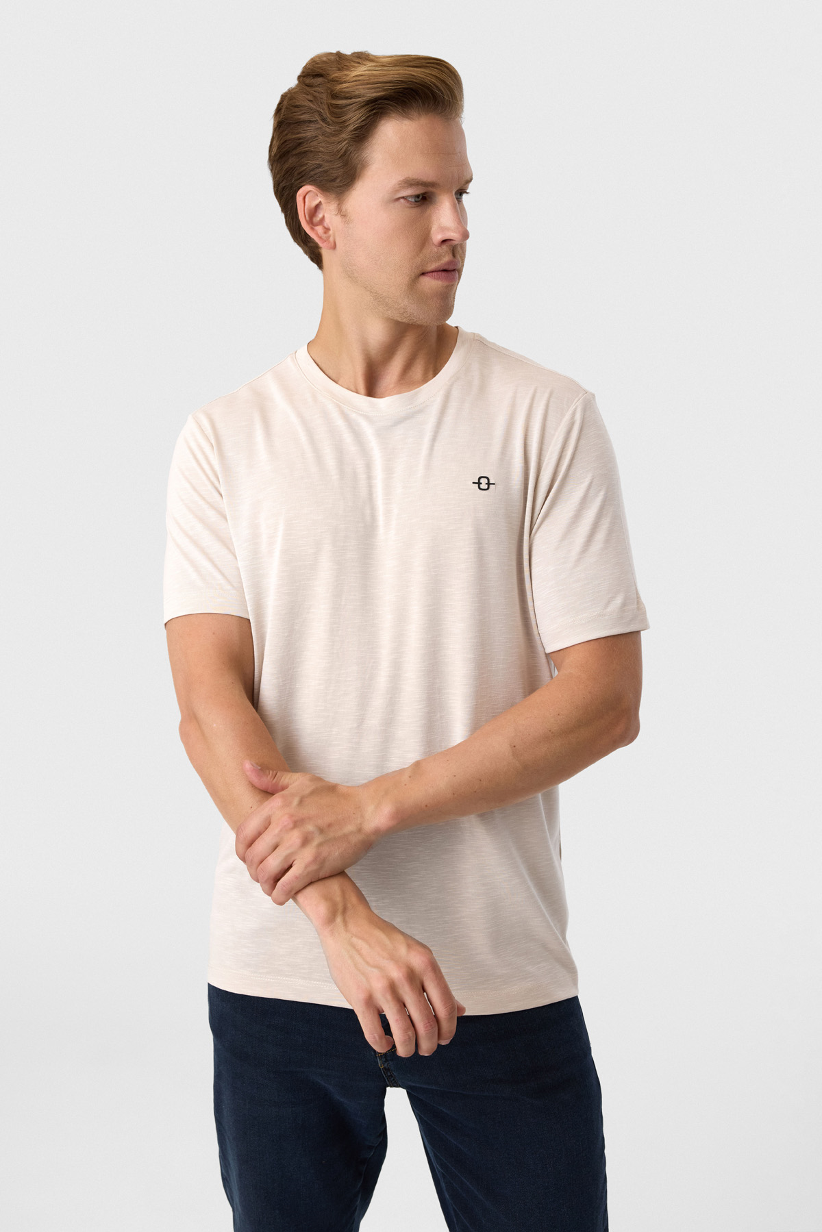 Regular Fit Bej Basic Tişört