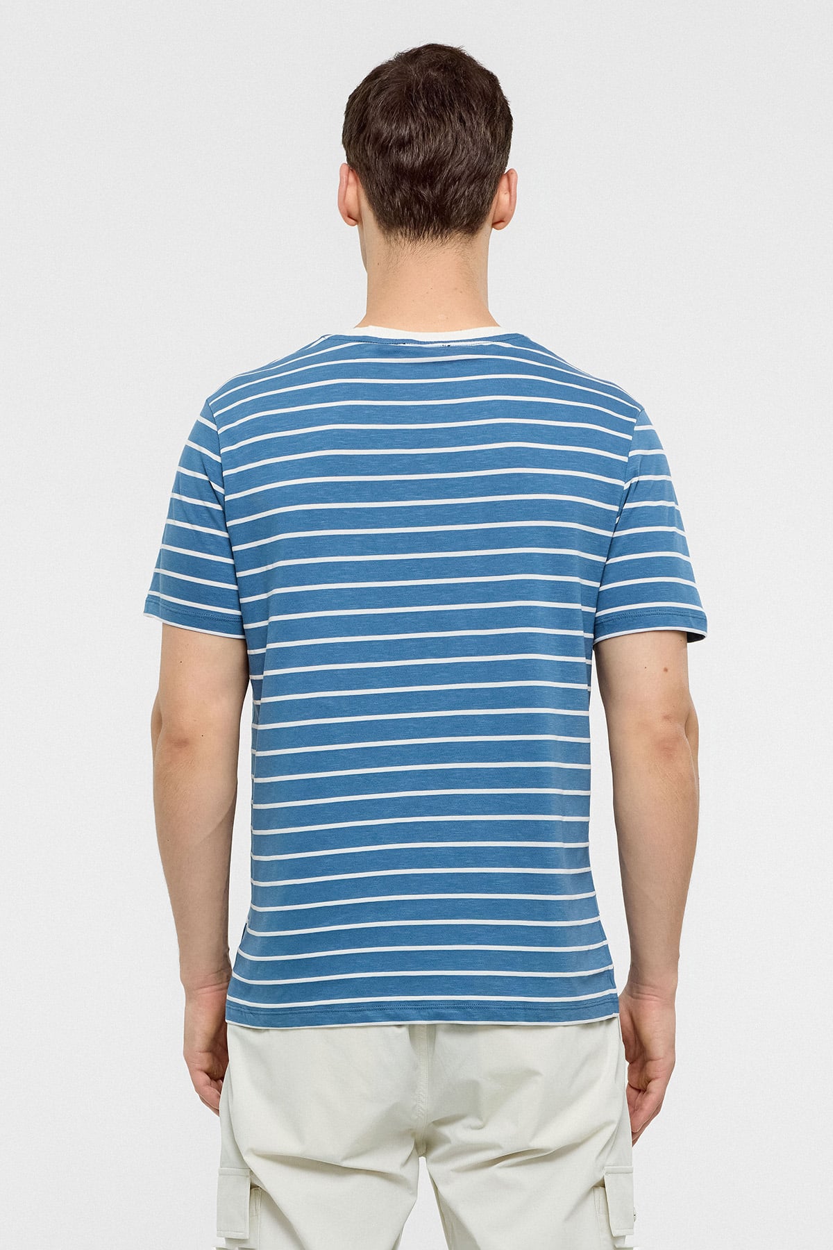 REGULAR FIT BİSİKLET YAKA ÇİZGİLİ ÖRME T-SHIRT
