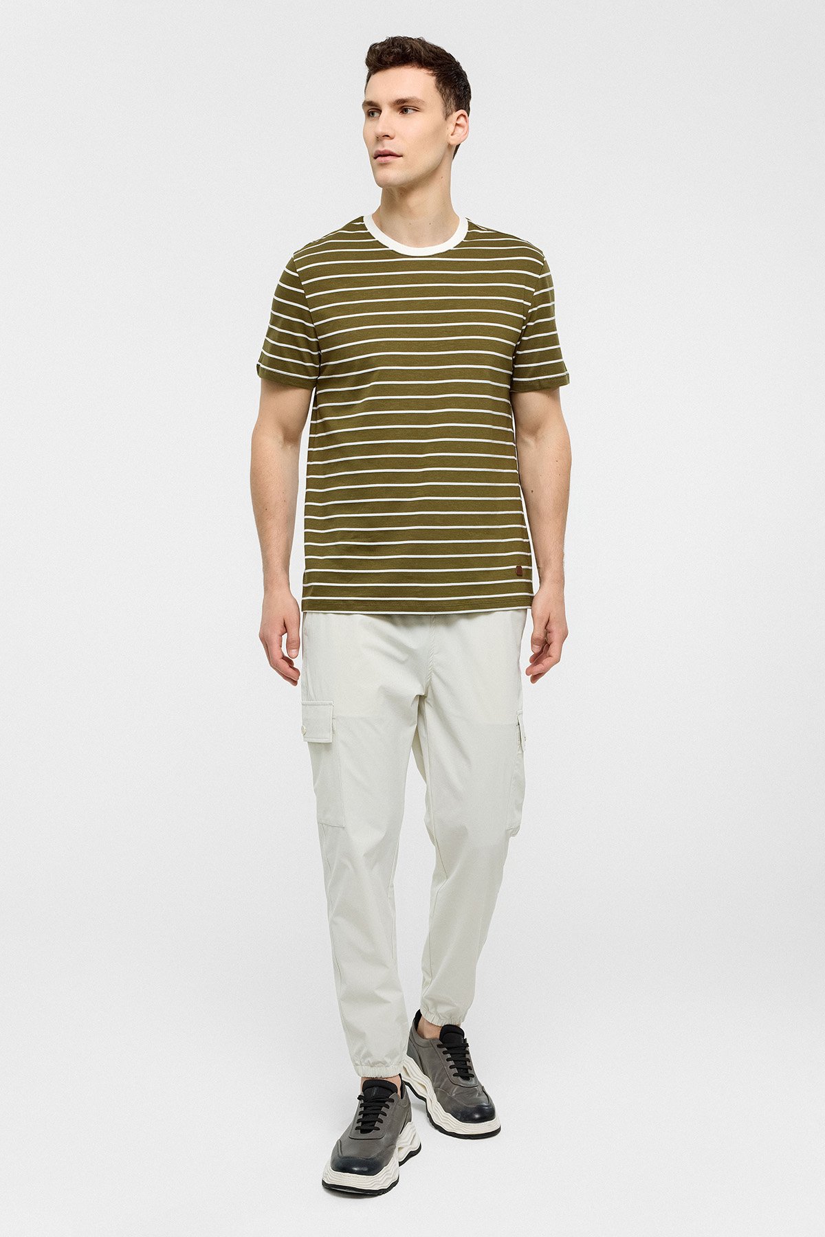 REGULAR FIT BİSİKLET YAKA ÇİZGİLİ ÖRME T-SHIRT