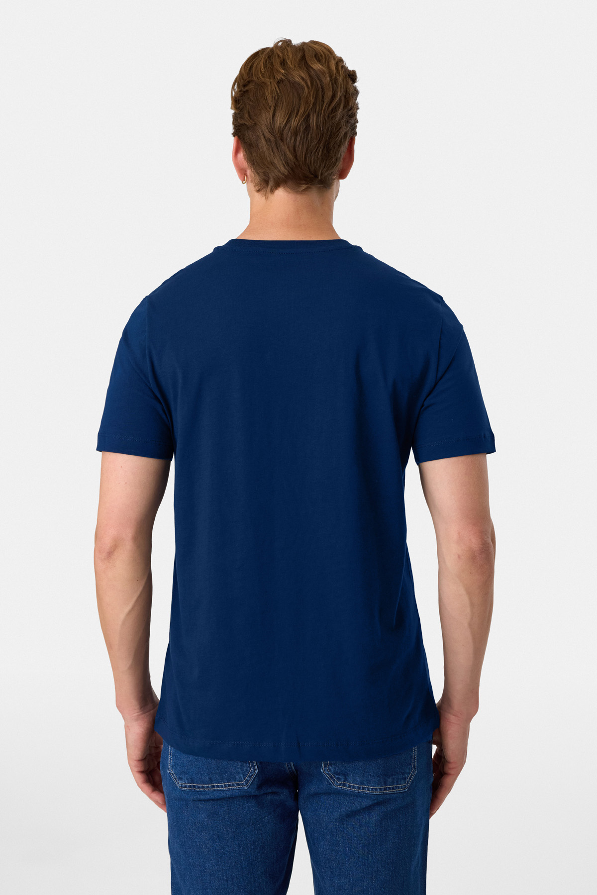 Regular Fit Bisiklet Yaka Lacivert Basic Tişört 