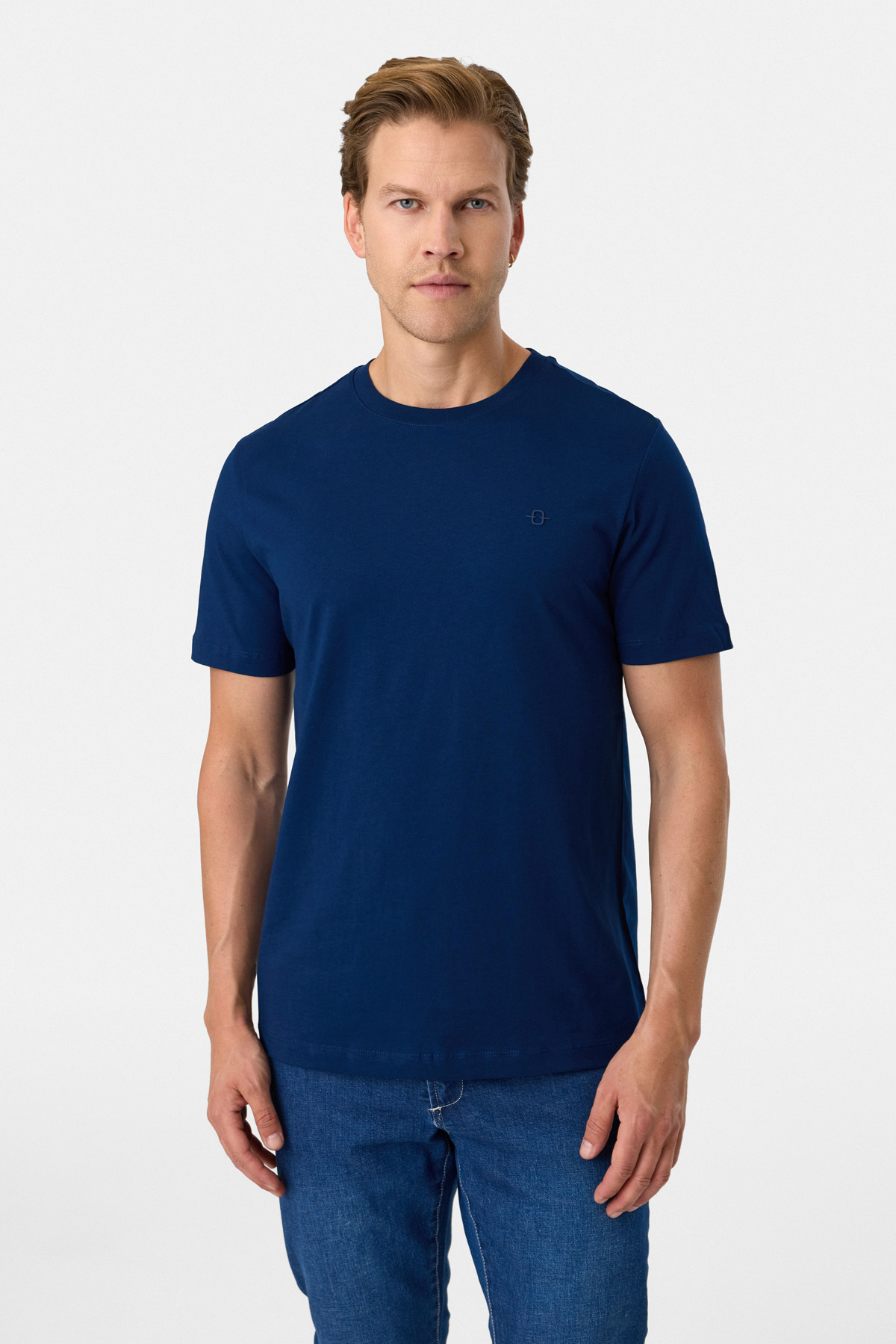 Regular Fit Bisiklet Yaka Lacivert Basic Tişört 