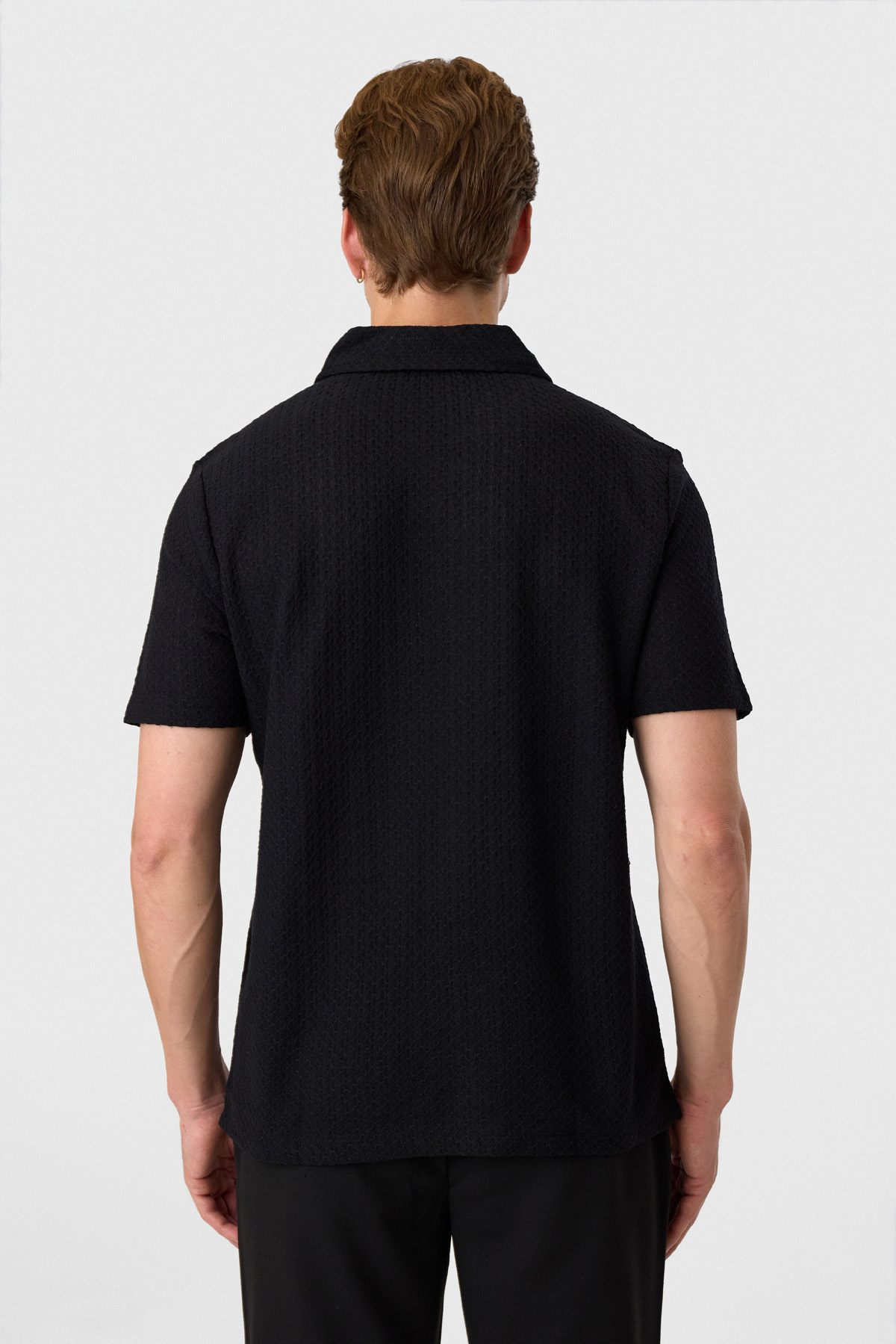 Regular Fit Düğmesiz Siyah Polo Yaka Tişört