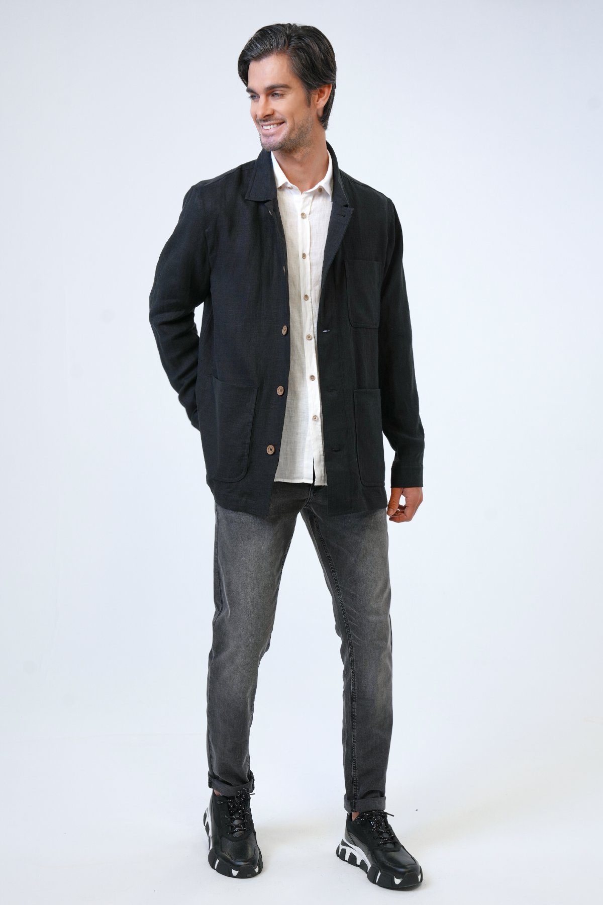 REGULAR FIT KETEN DOKUMA CEKET