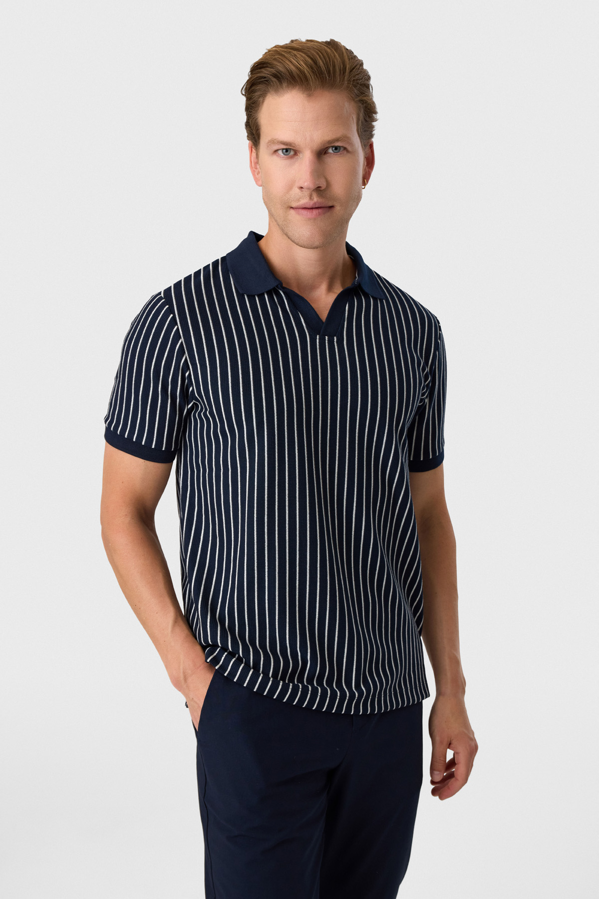 Regular Fit Lacivert Düğmesiz Polo Yaka Tişört