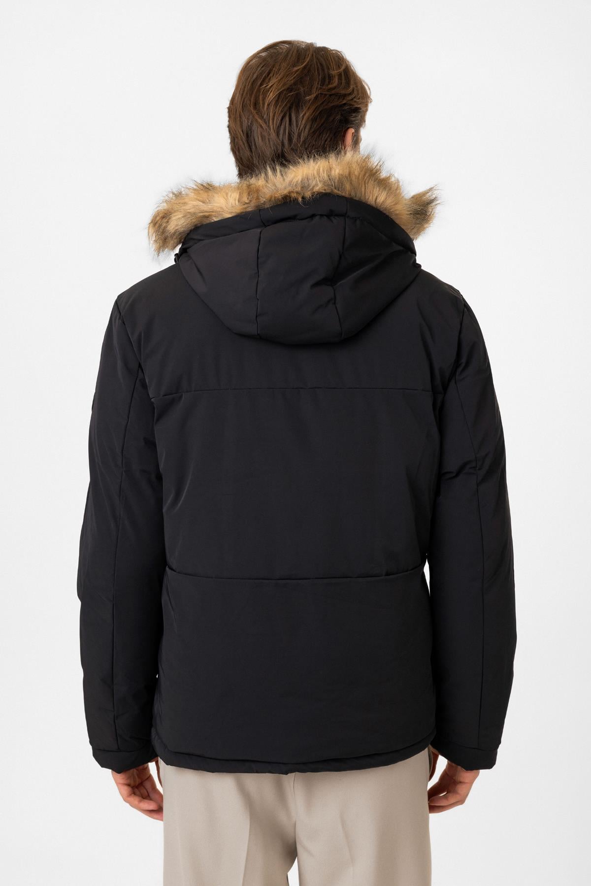Regular Fit Puffer Kapüşon Kürklü Mont