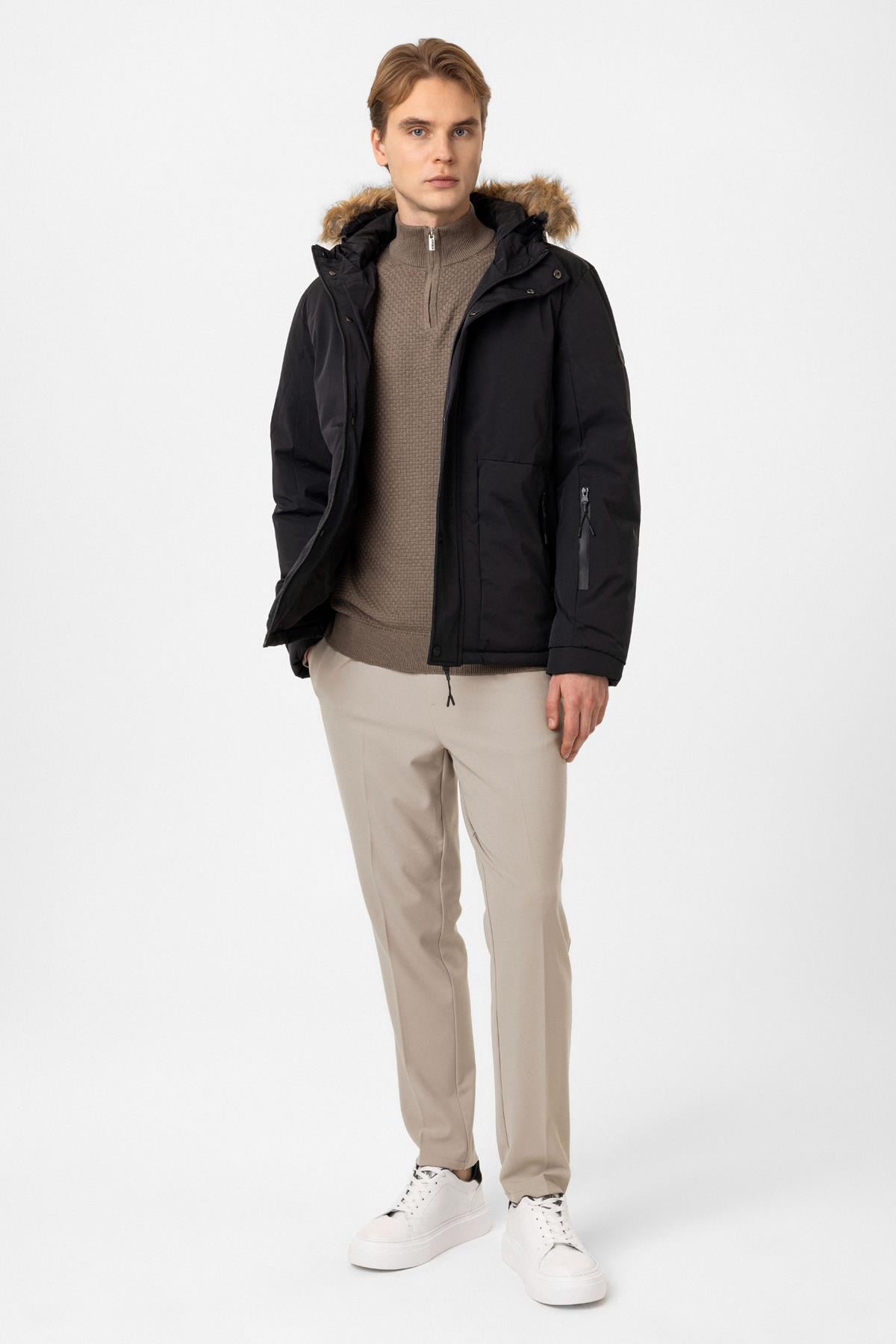 Regular Fit Puffer Kapüşon Kürklü Mont