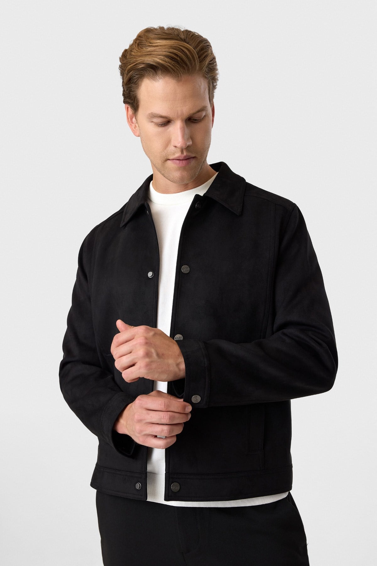 Regular Fit Siyah Süet Mont