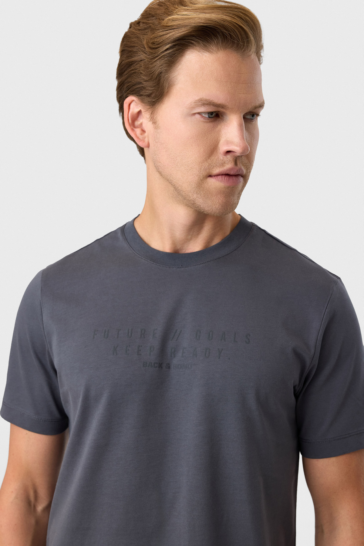 Relaxed Fit Baskılı Antrasit Bisiklet Yaka Tişört