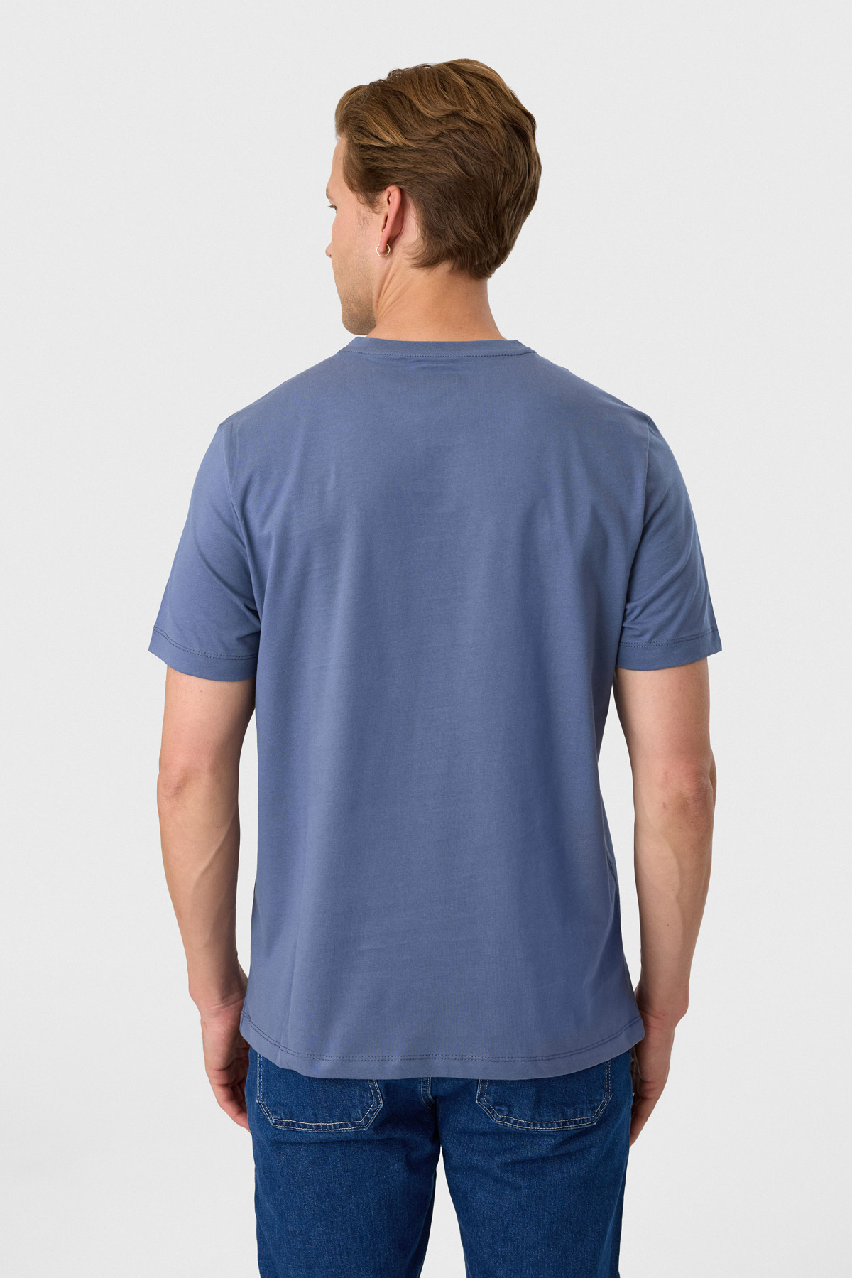 Relaxed Fit Baskılı İndigo Bisiklet Yaka Tişört