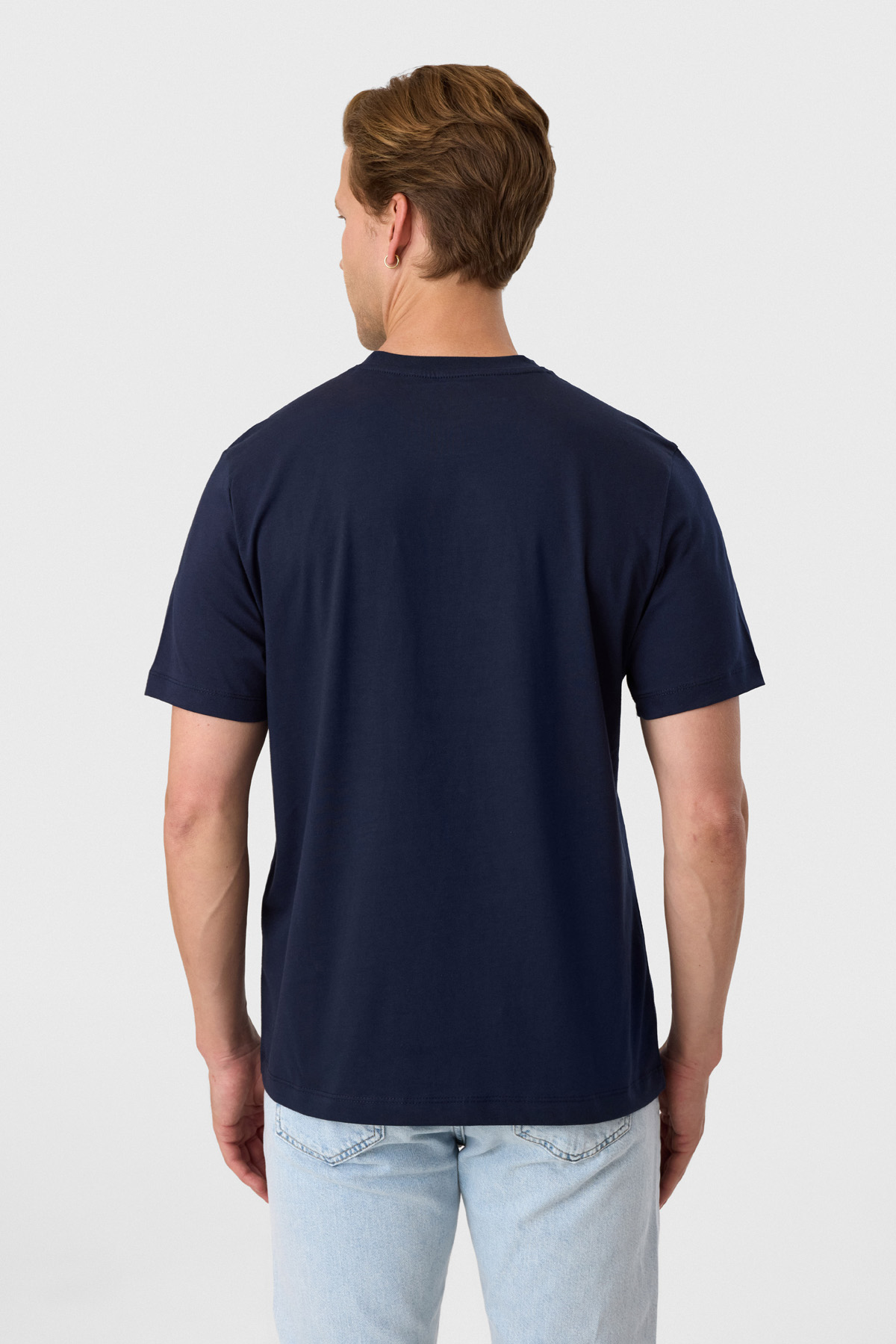 Relaxed Fit Baskılı Lacivert Bisiklet Yaka Tişört