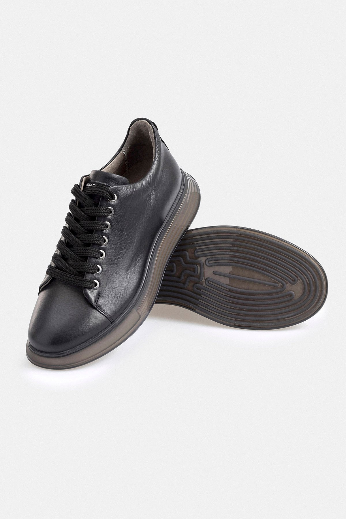 Siyah Deri Sneaker Ayakkabı