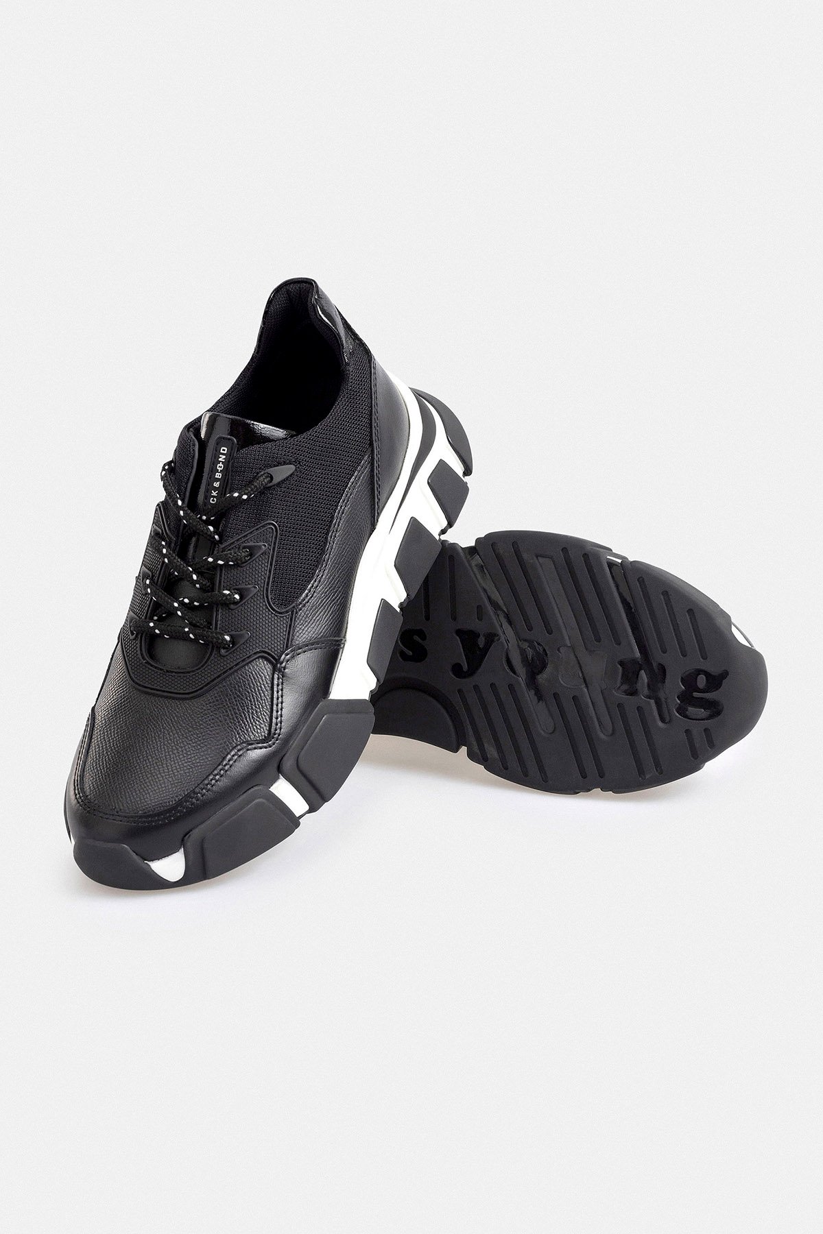 Siyah Deri Sneaker Ayakkabı