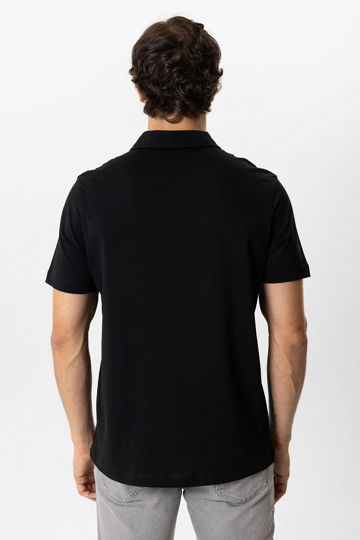Siyah Regular Fit %100 Pamuk Polo Yaka Tişört