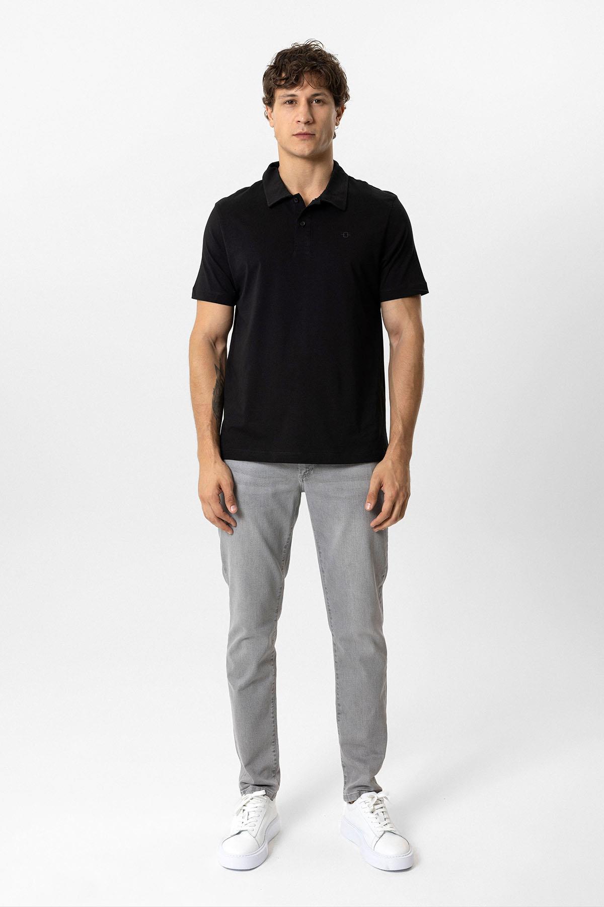 Siyah Regular Fit %100 Pamuk Polo Yaka Tişört
