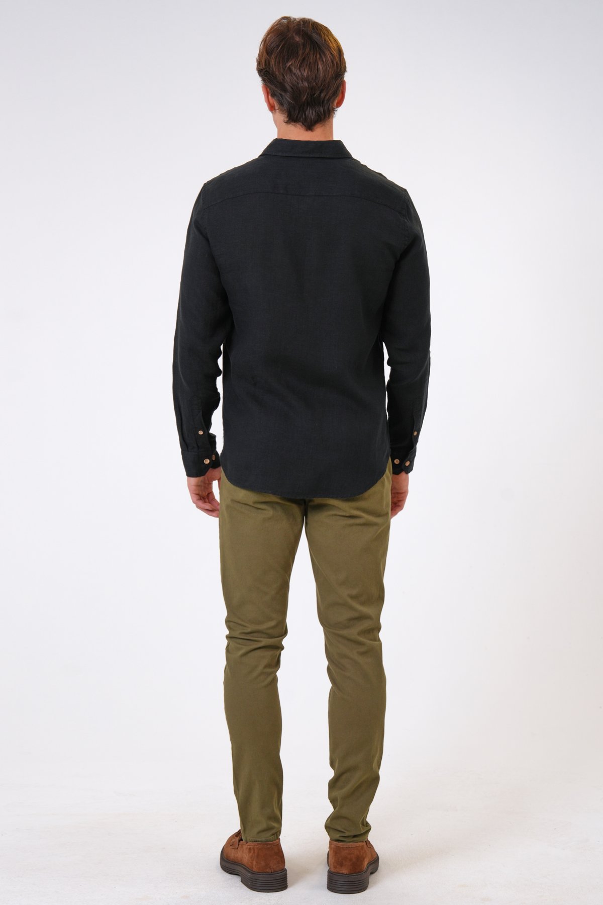 Siyah Regular Fit Keten Gömlek