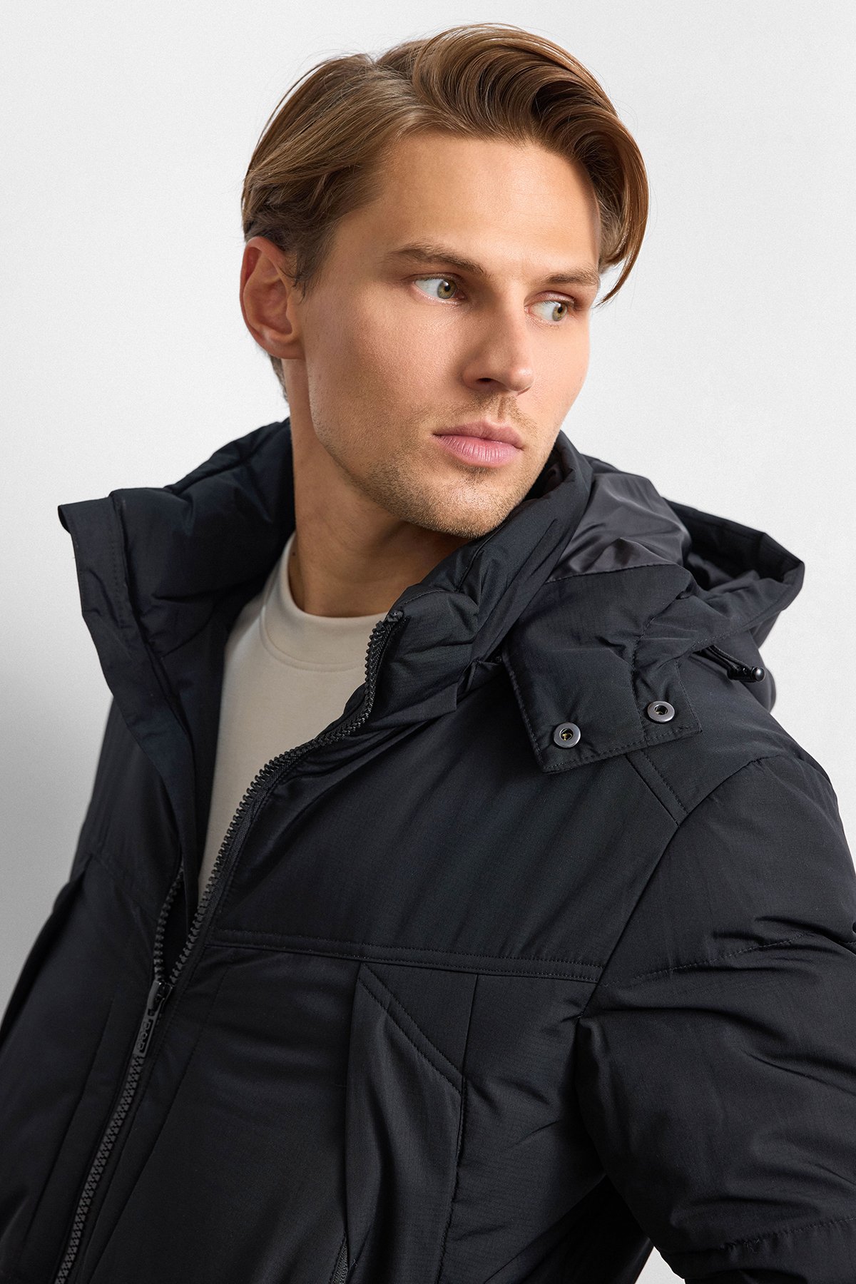 Siyah Relaxed Fit Puffer Mont