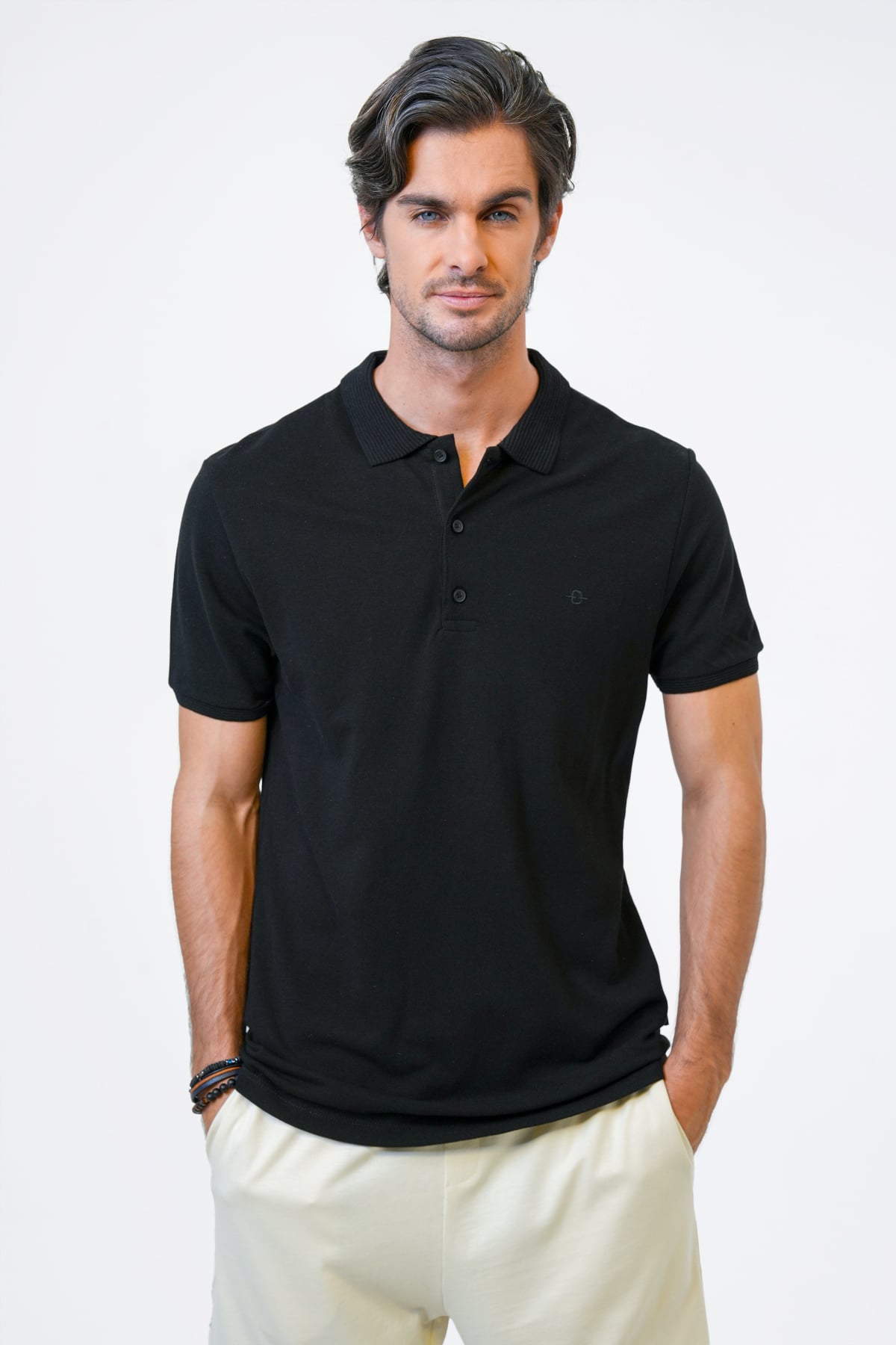 Siyah Slim Fit Pamuklu Polo Yaka Tişört